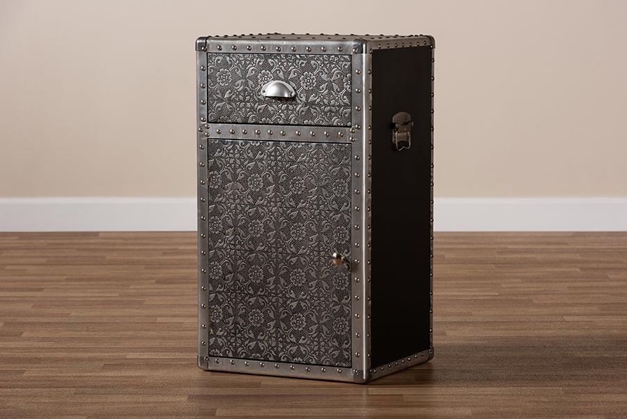 Cosette Vintage Industrial Metal Floral Accent Cabinet