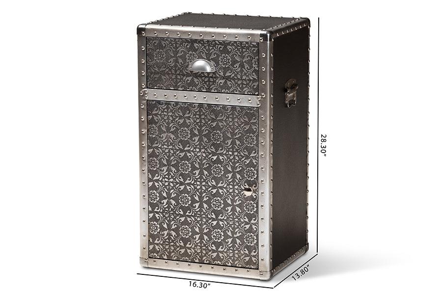 Cosette Vintage Industrial Metal Floral Accent Cabinet