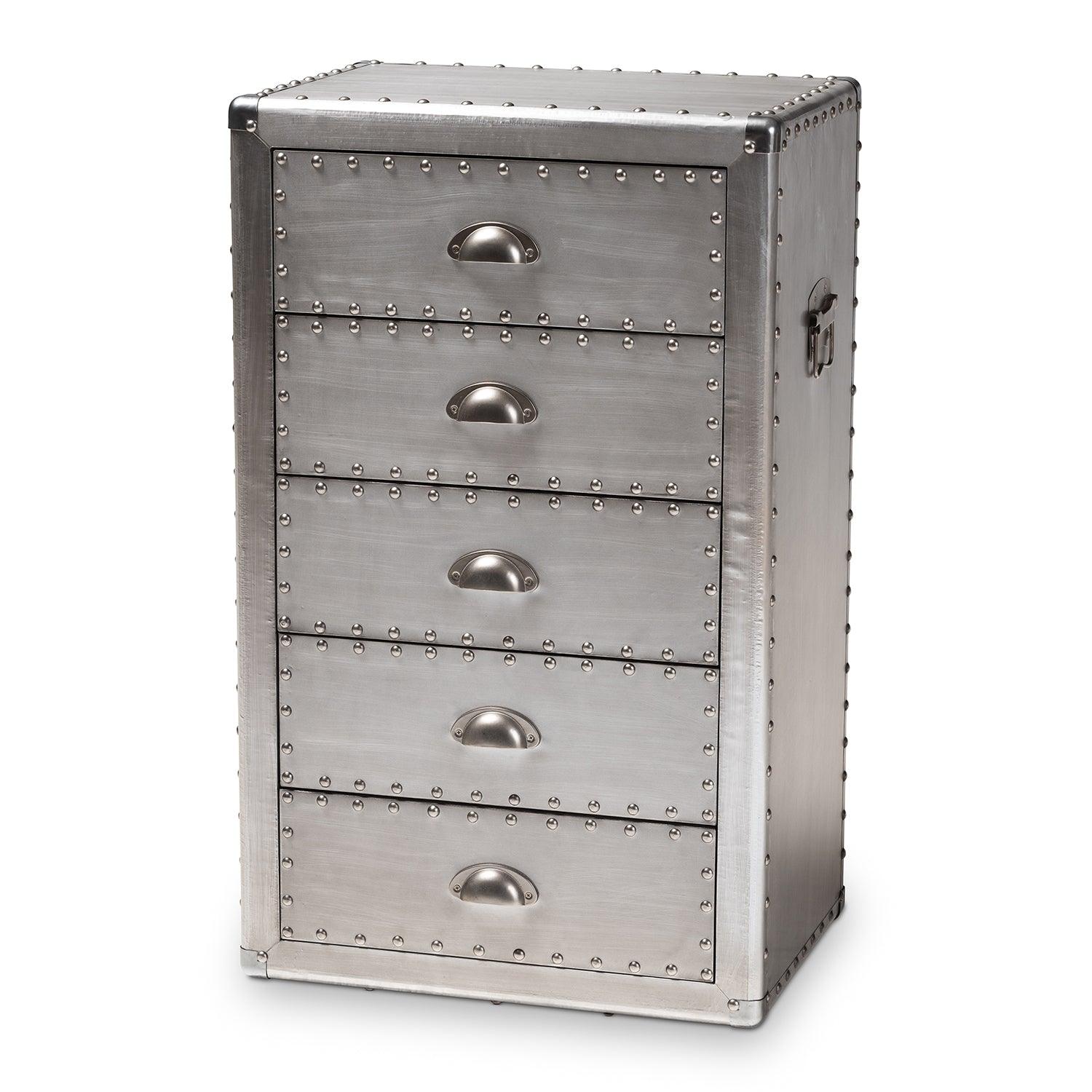 Davet French Industrial Metal 5-Drawer Accent Storage Cabinet