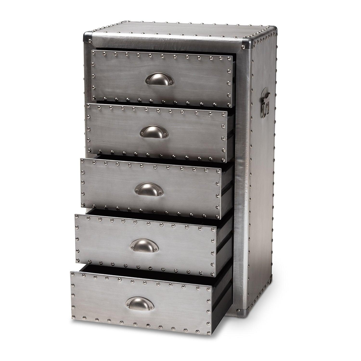 Davet French Industrial Metal 5-Drawer Accent Storage Cabinet