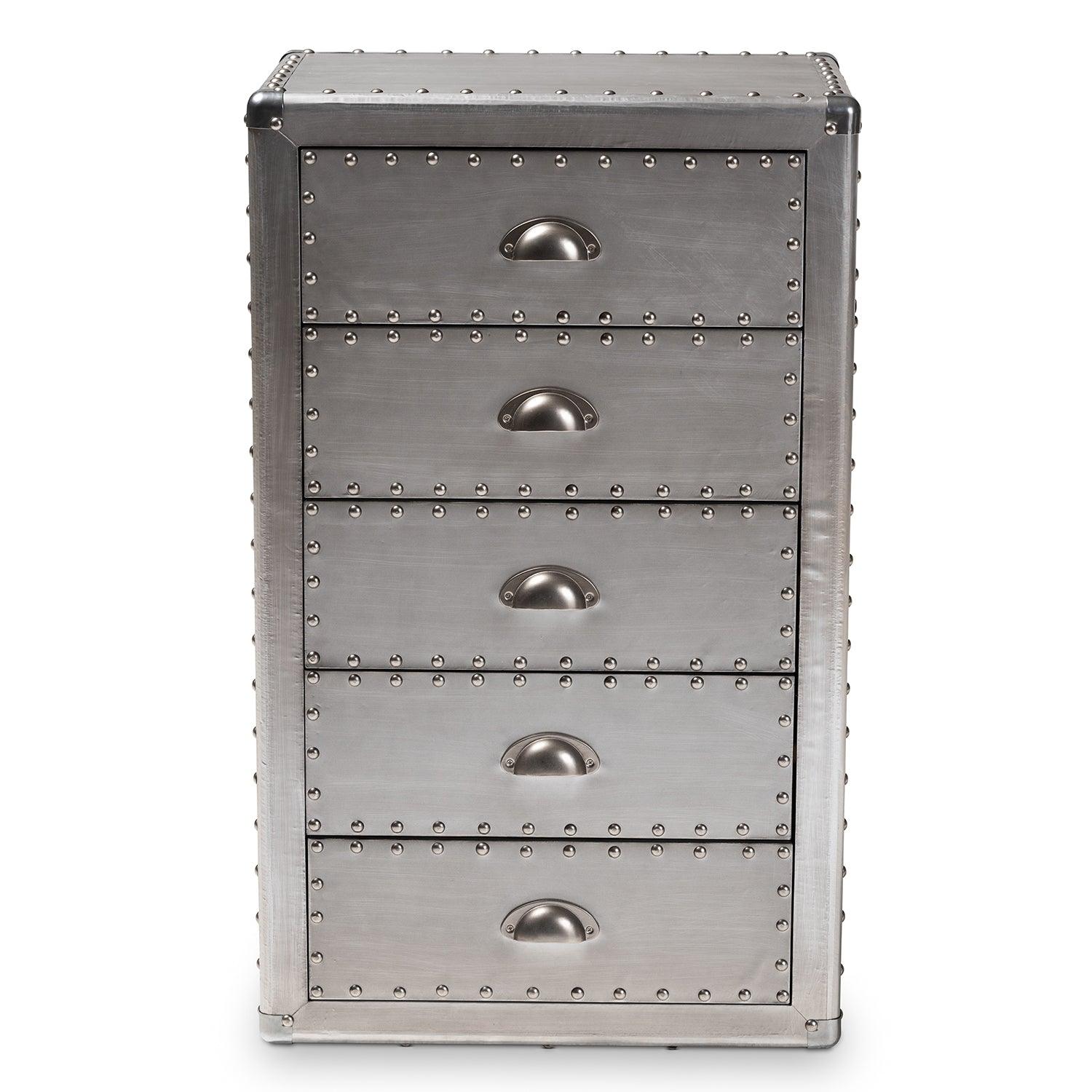 Davet French Industrial Metal 5-Drawer Accent Storage Cabinet