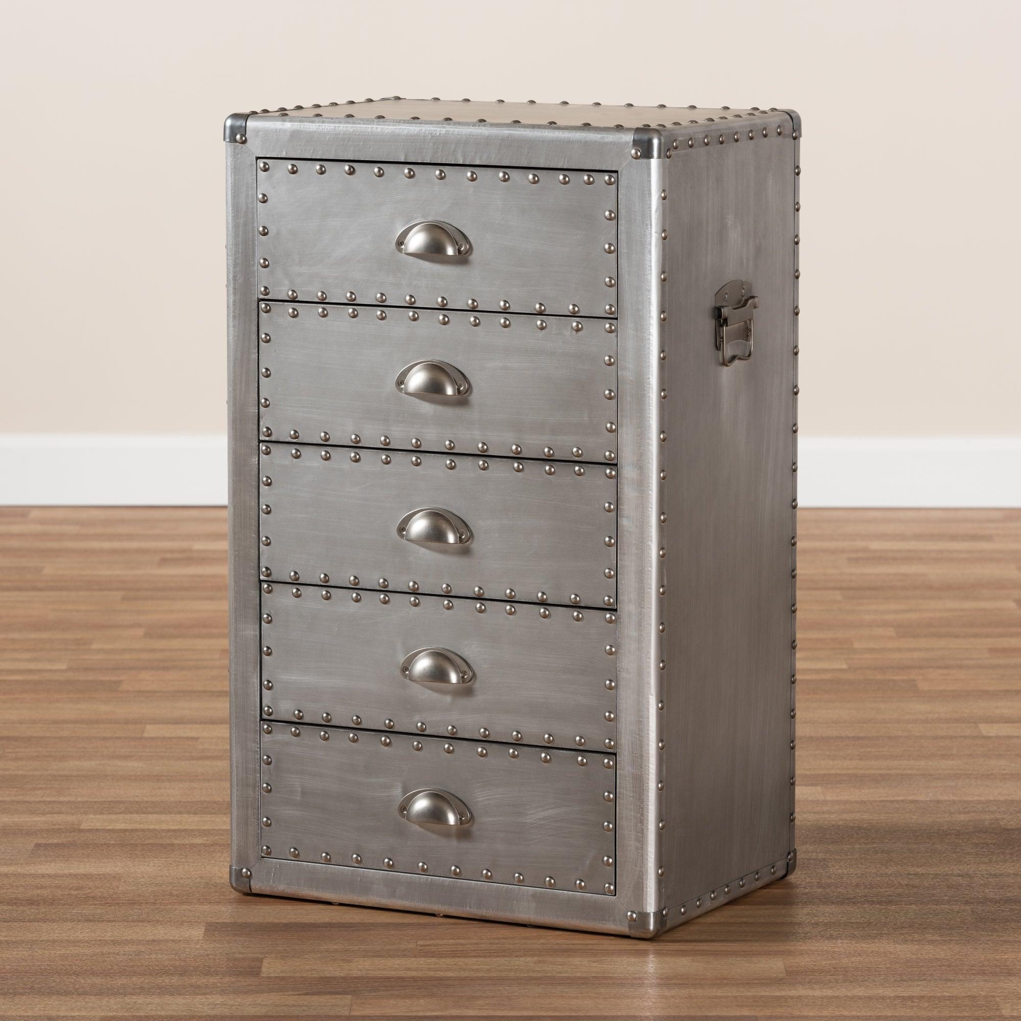 Davet French Industrial Metal 5-Drawer Accent Storage Cabinet