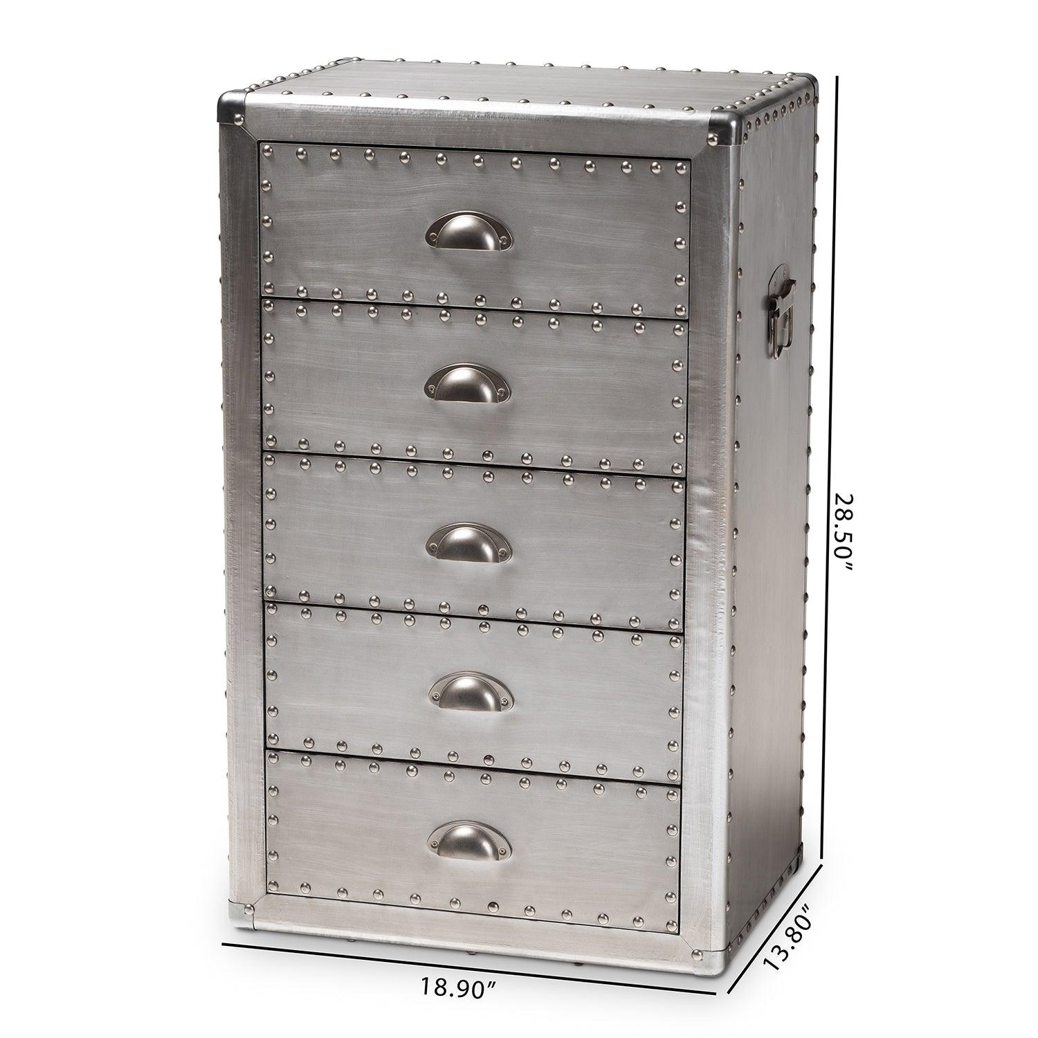 Davet French Industrial Metal 5-Drawer Accent Storage Cabinet