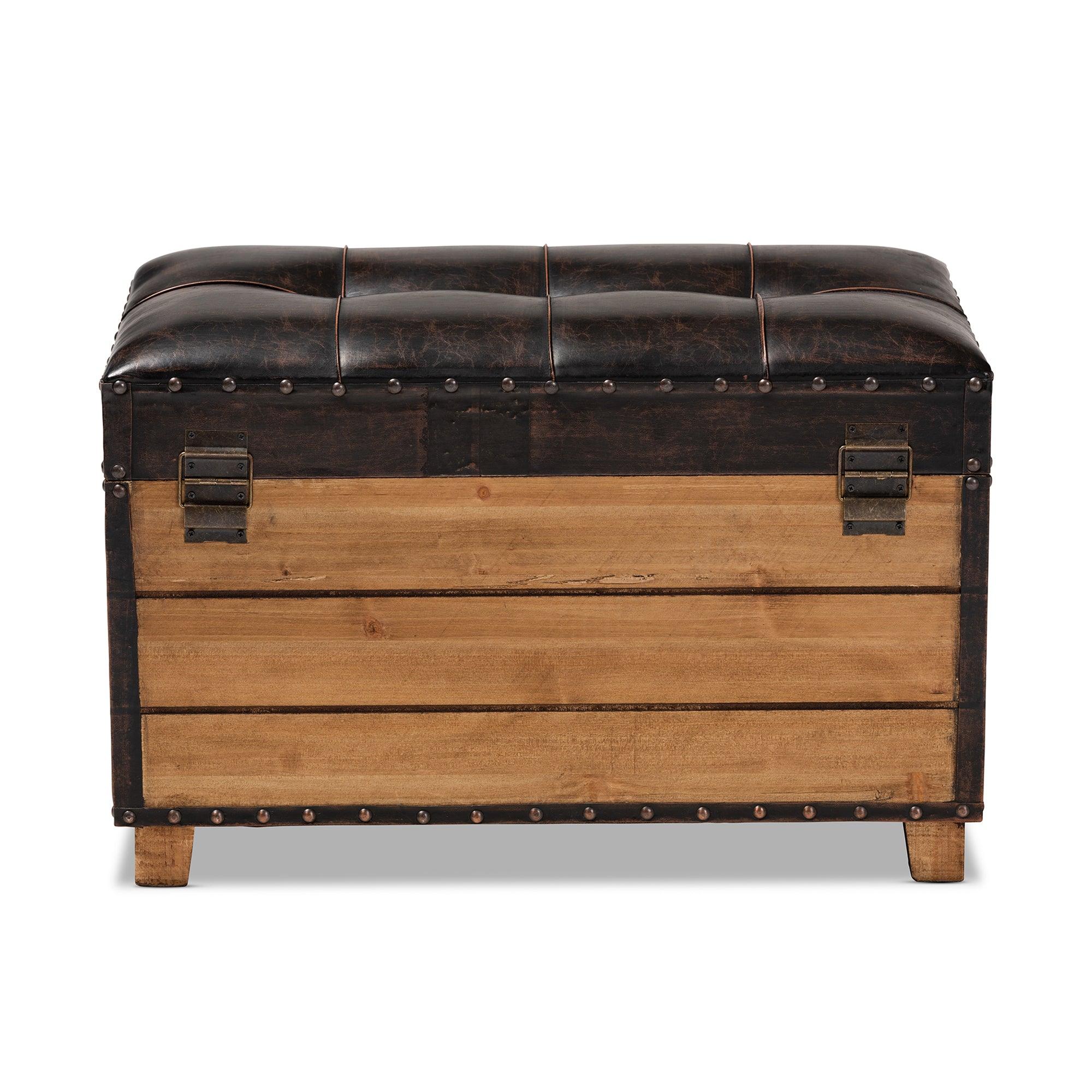 Marelli Rustic Faux Leather Upholstered 2-Piece Wood Storage Trunk Ottoman Set