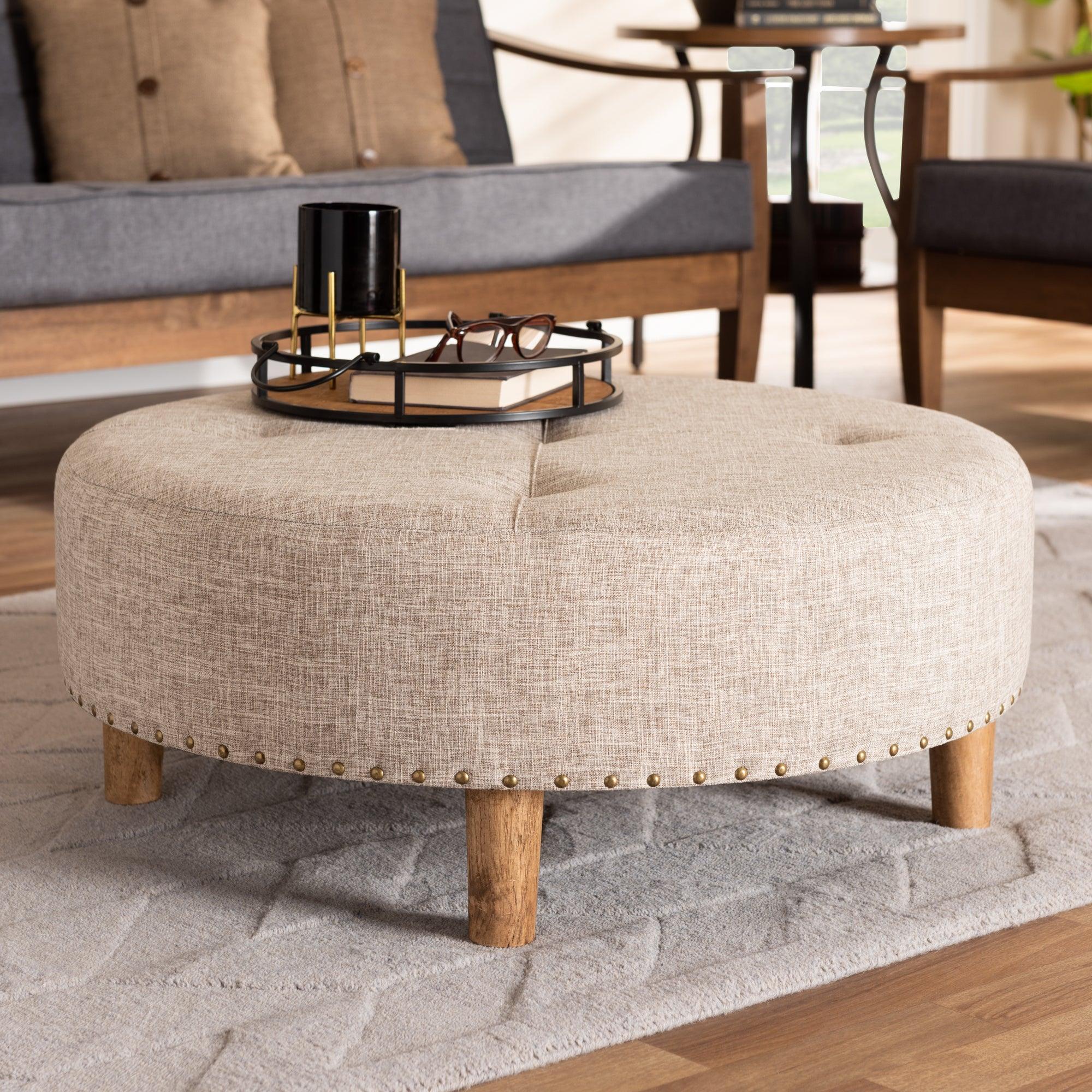 Vinet Modern and Contemporary Fabric Upholstered Wood Cocktail Ottoman