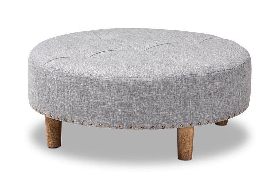 Vinet Modern and Contemporary Light Fabric Upholstered Wood Cocktail Ottoman