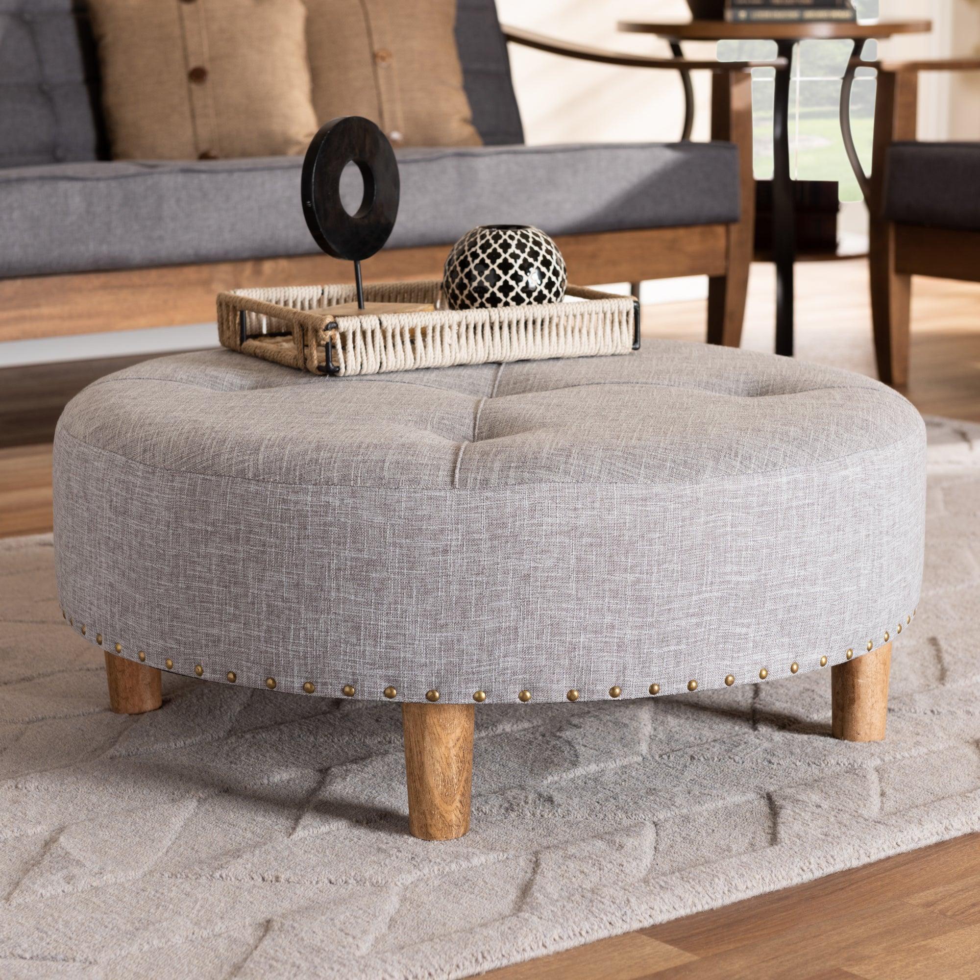 Vinet Modern and Contemporary Light Fabric Upholstered Wood Cocktail Ottoman