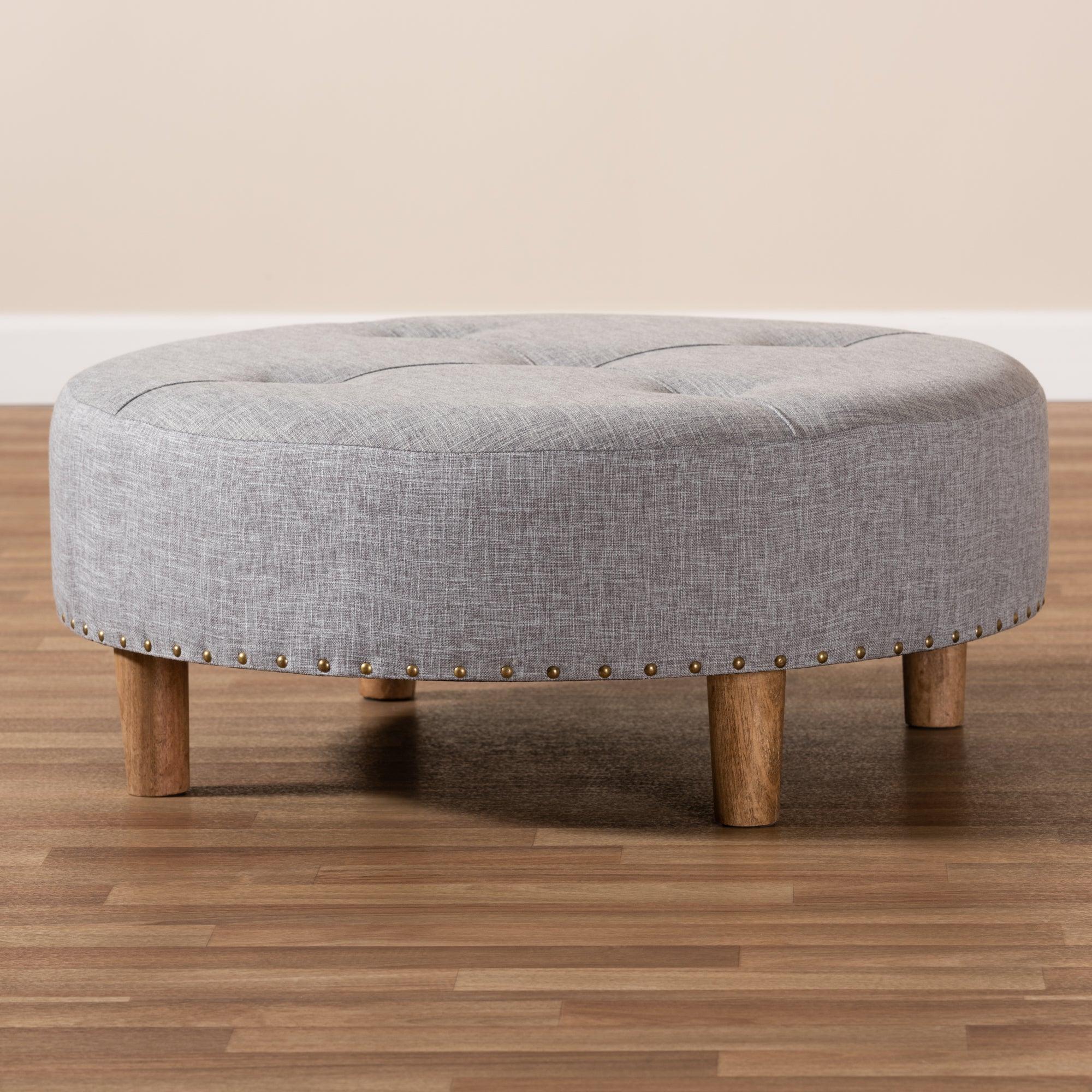 Vinet Modern and Contemporary Light Fabric Upholstered Wood Cocktail Ottoman