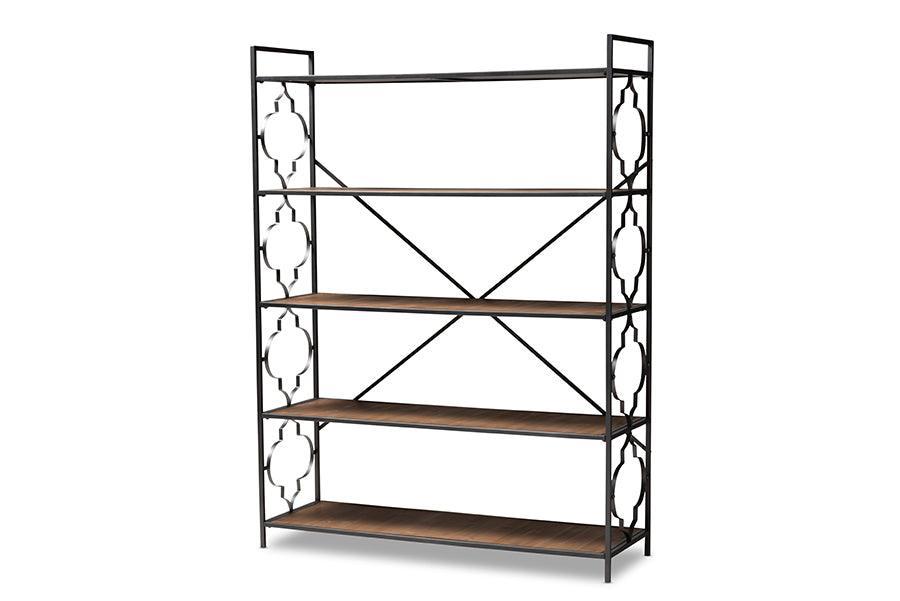 Mirna Industrial Iron Metal and Wood 5-Shelf Quatrefoil Accent Bookcase