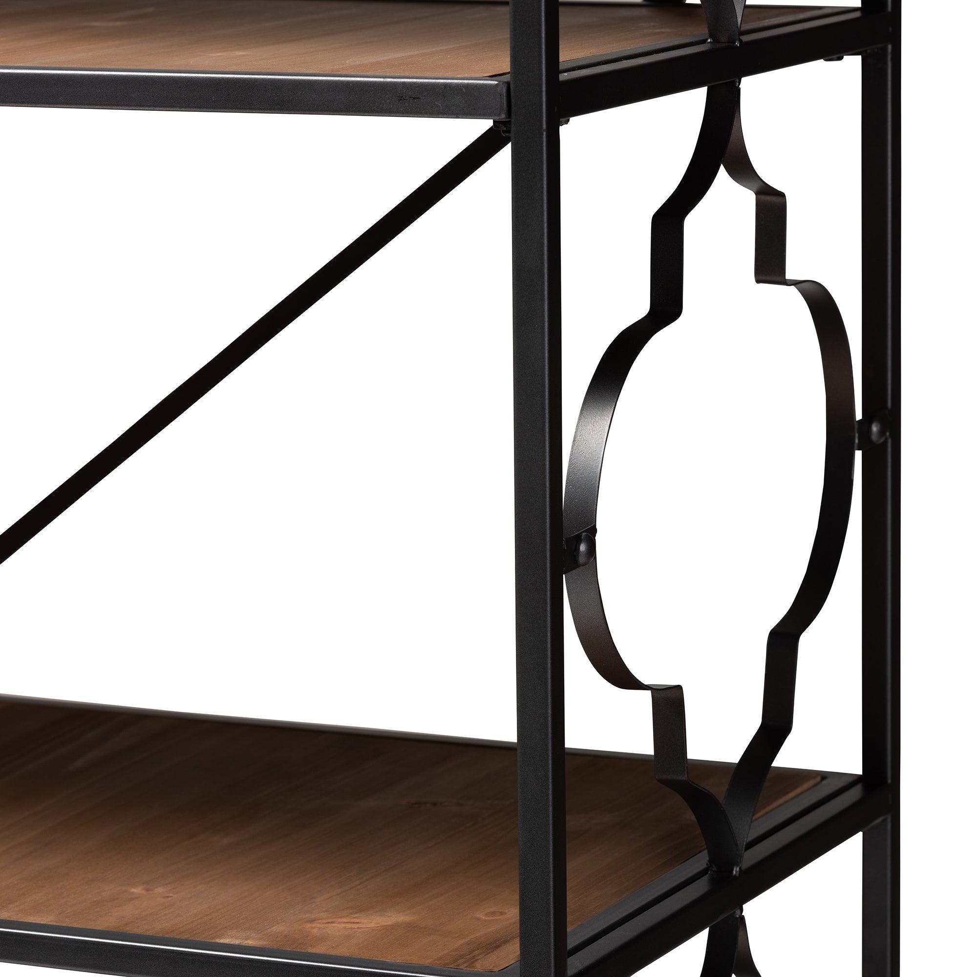 Mirna Industrial Iron Metal and Wood 5-Shelf Quatrefoil Accent Bookcase