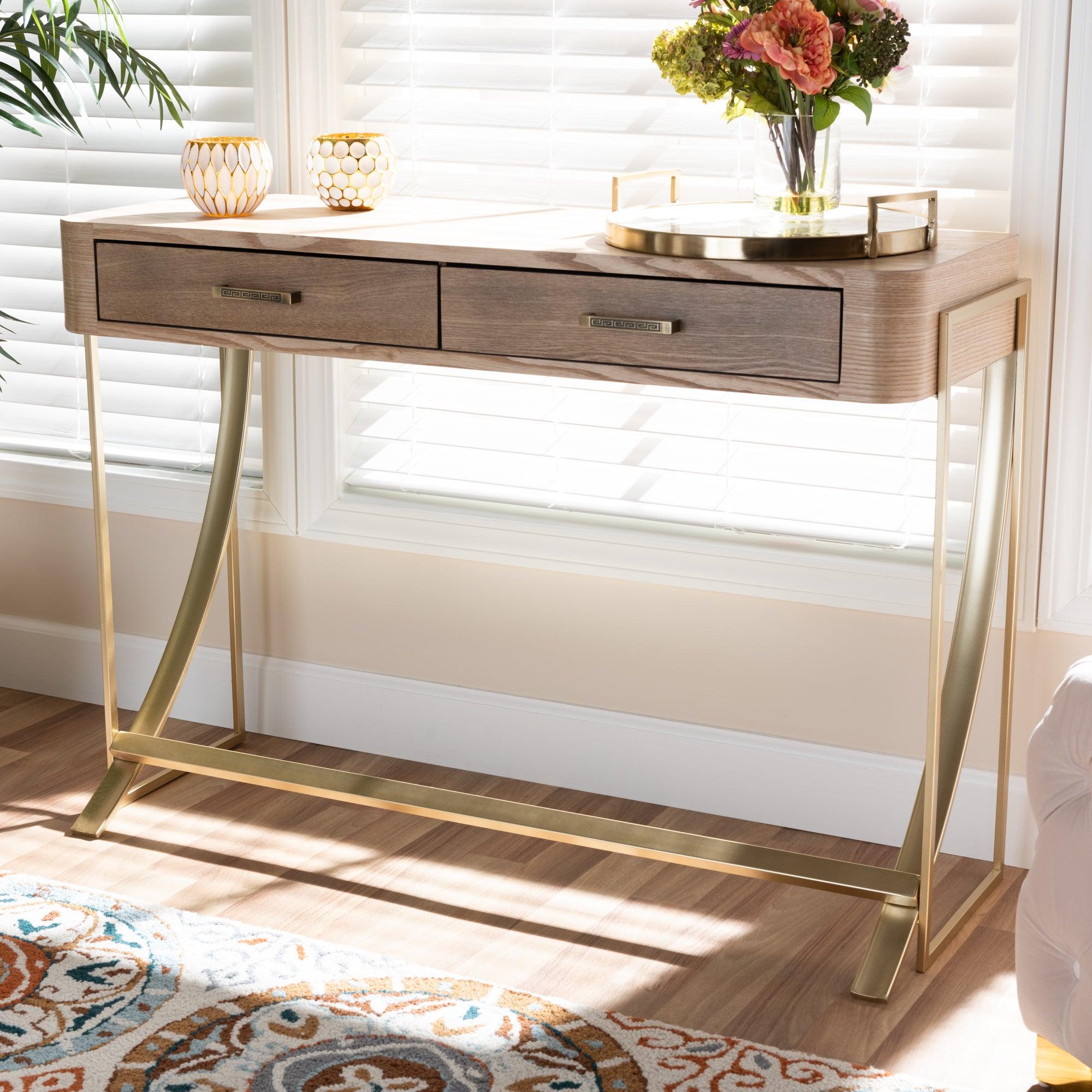 Lafoy Modern and Contemporary Finished Wood and Finished 2-Drawer Console Table