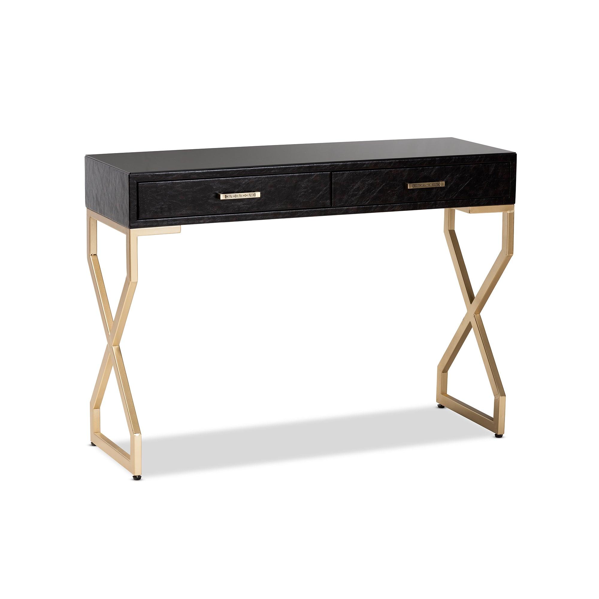 Carville Modern and Contemporary Faux Leather Upholstered Finished 2-Drawer Console Table