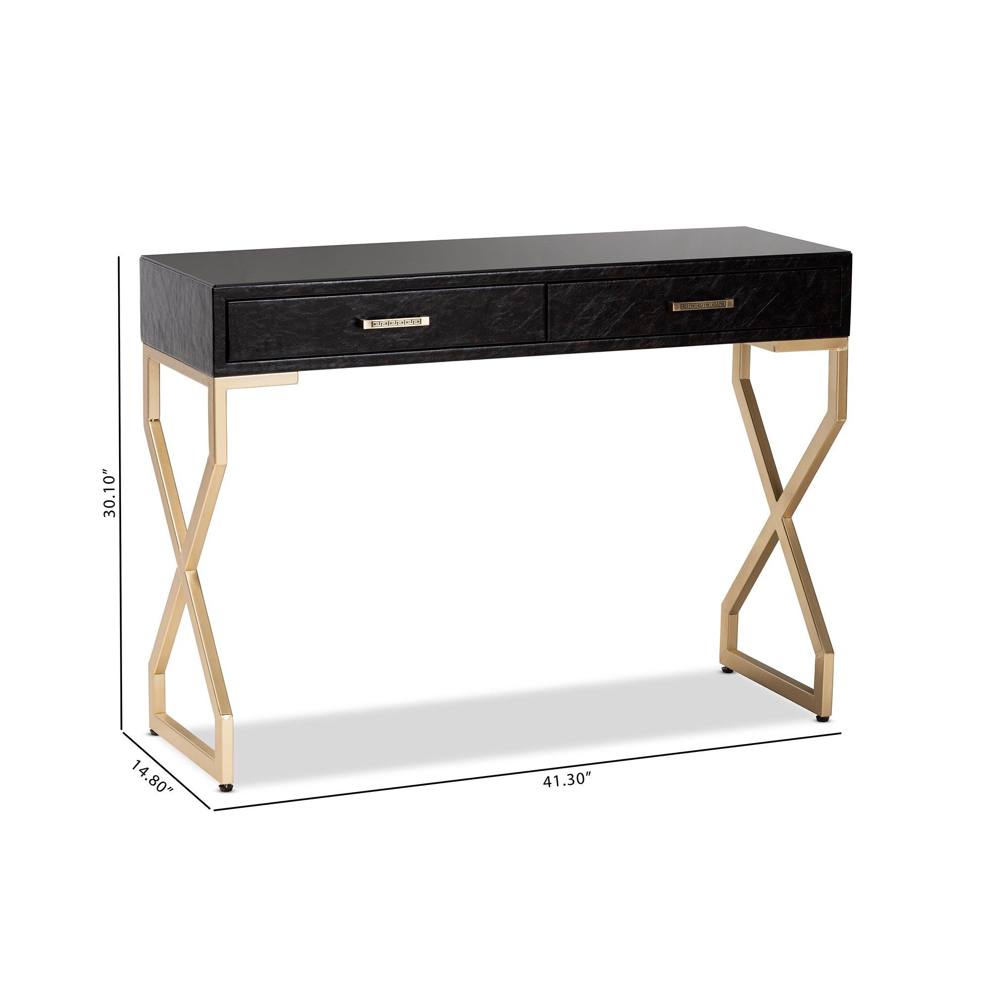 Carville Modern and Contemporary Faux Leather Upholstered Finished 2-Drawer Console Table