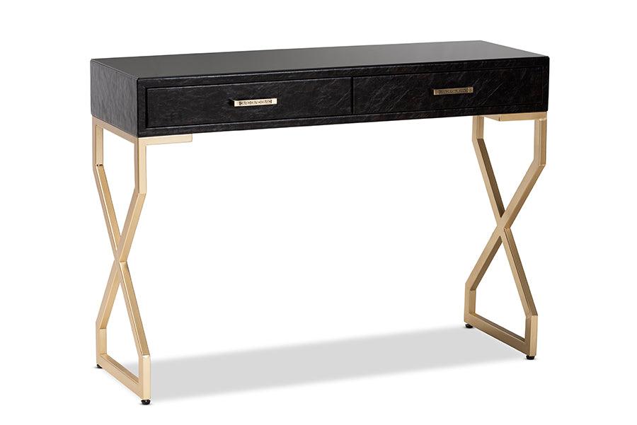 Carville Modern and Contemporary Faux Leather Upholstered Finished 2-Drawer Console Table