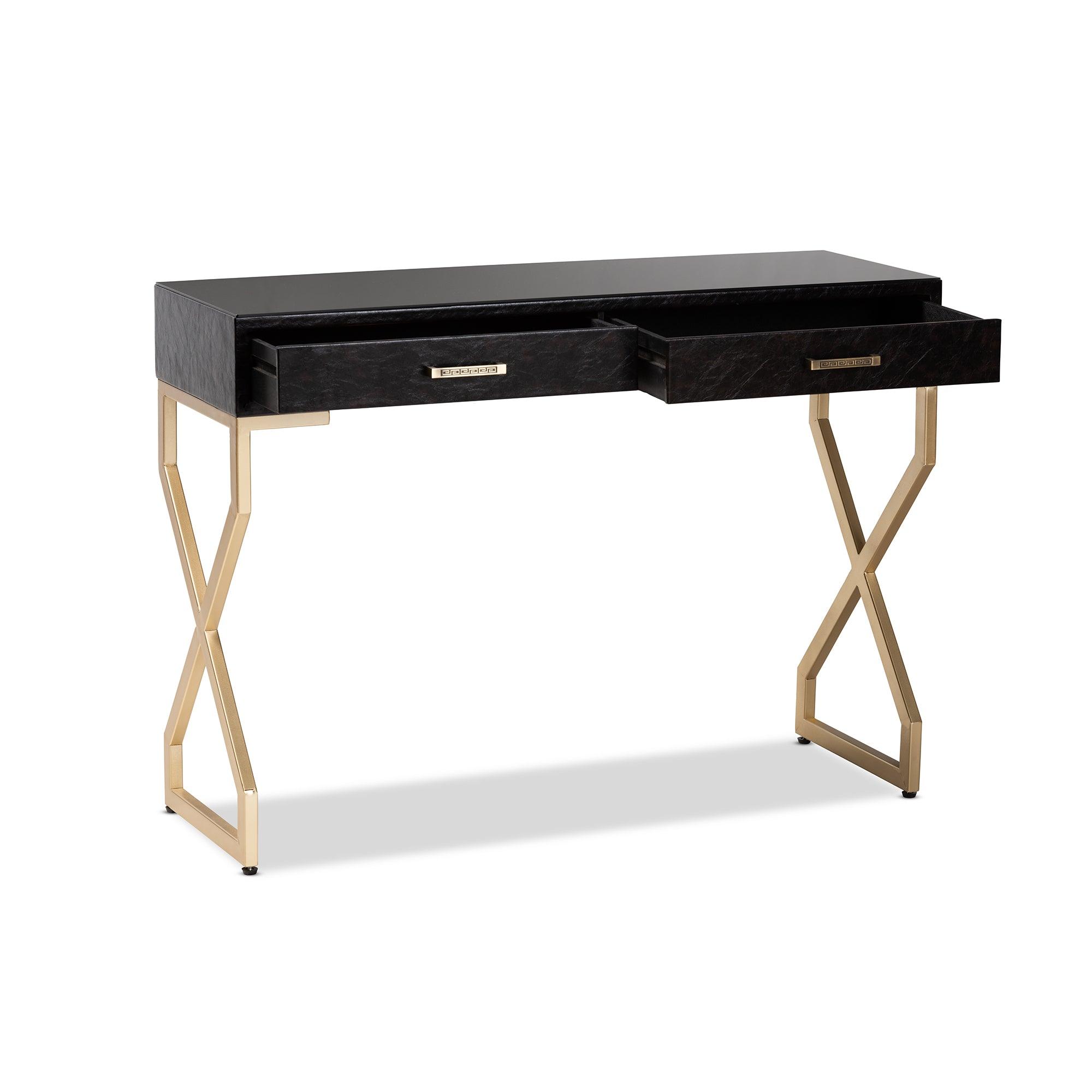 Carville Modern and Contemporary Faux Leather Upholstered Finished 2-Drawer Console Table