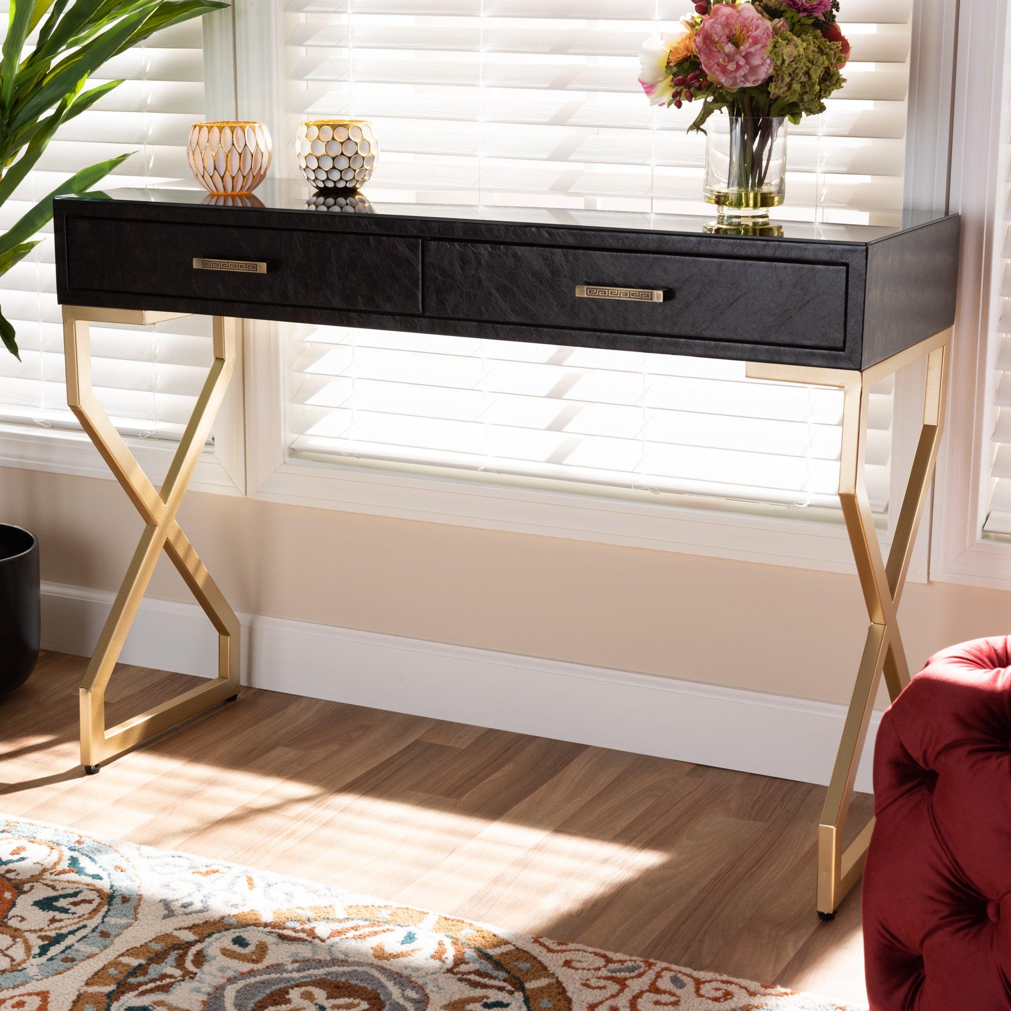 Carville Modern and Contemporary Faux Leather Upholstered Finished 2-Drawer Console Table