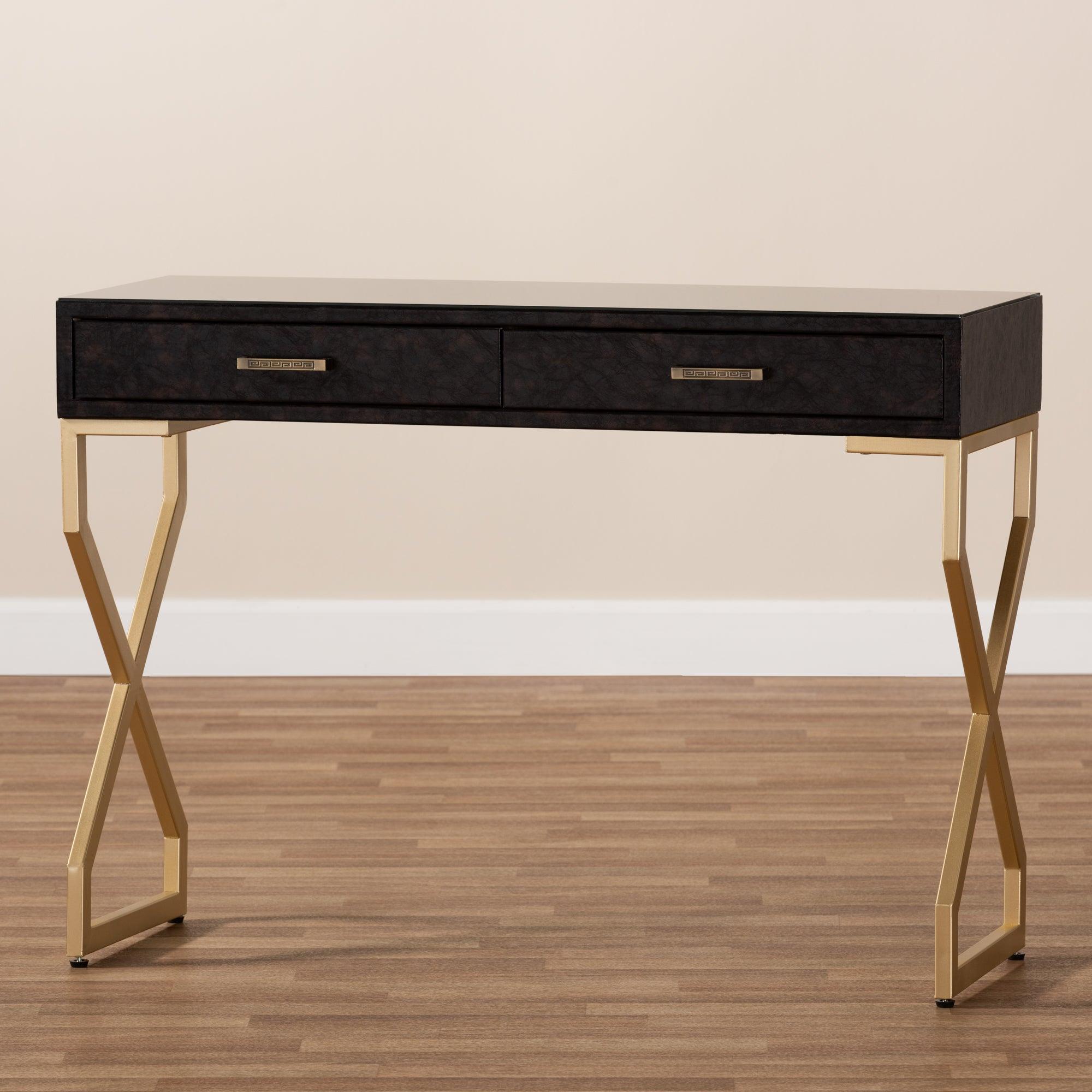 Carville Modern and Contemporary Faux Leather Upholstered Finished 2-Drawer Console Table