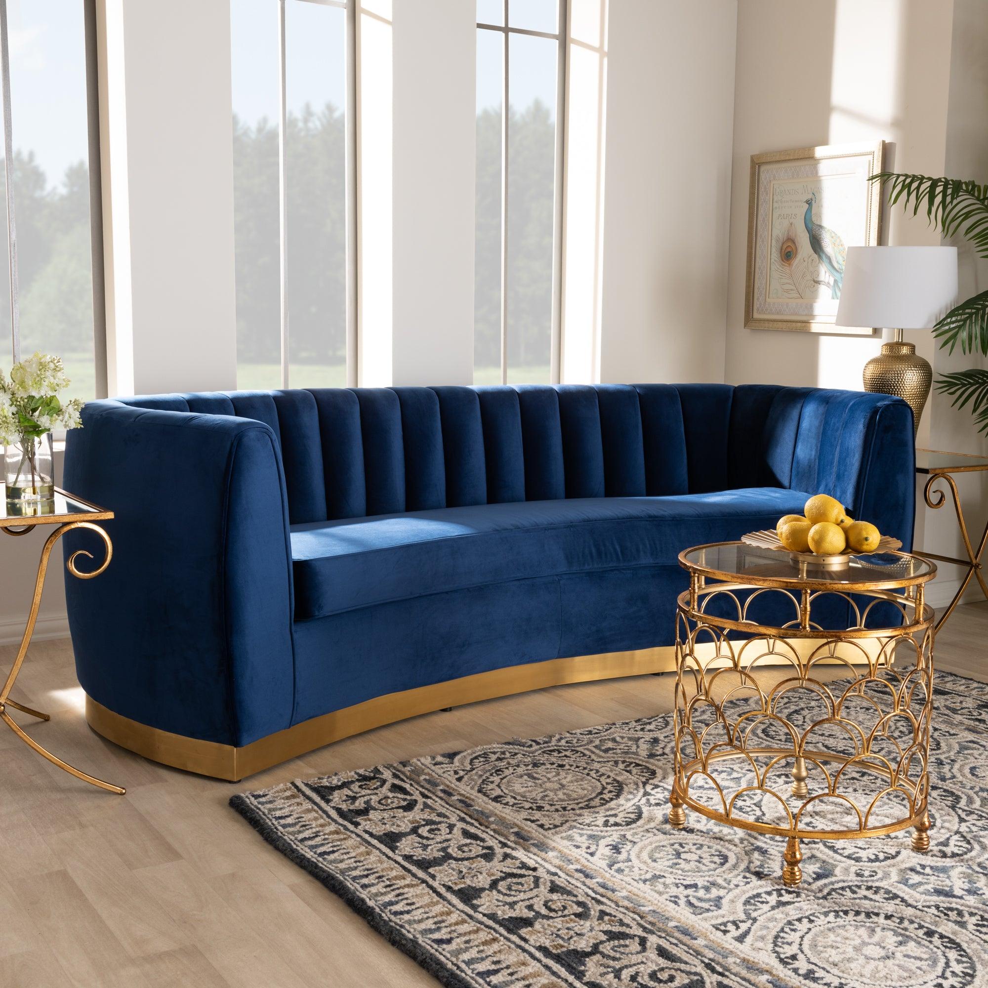 Milena Glam Royal Velvet Fabric Upholstered -Finished Sofa