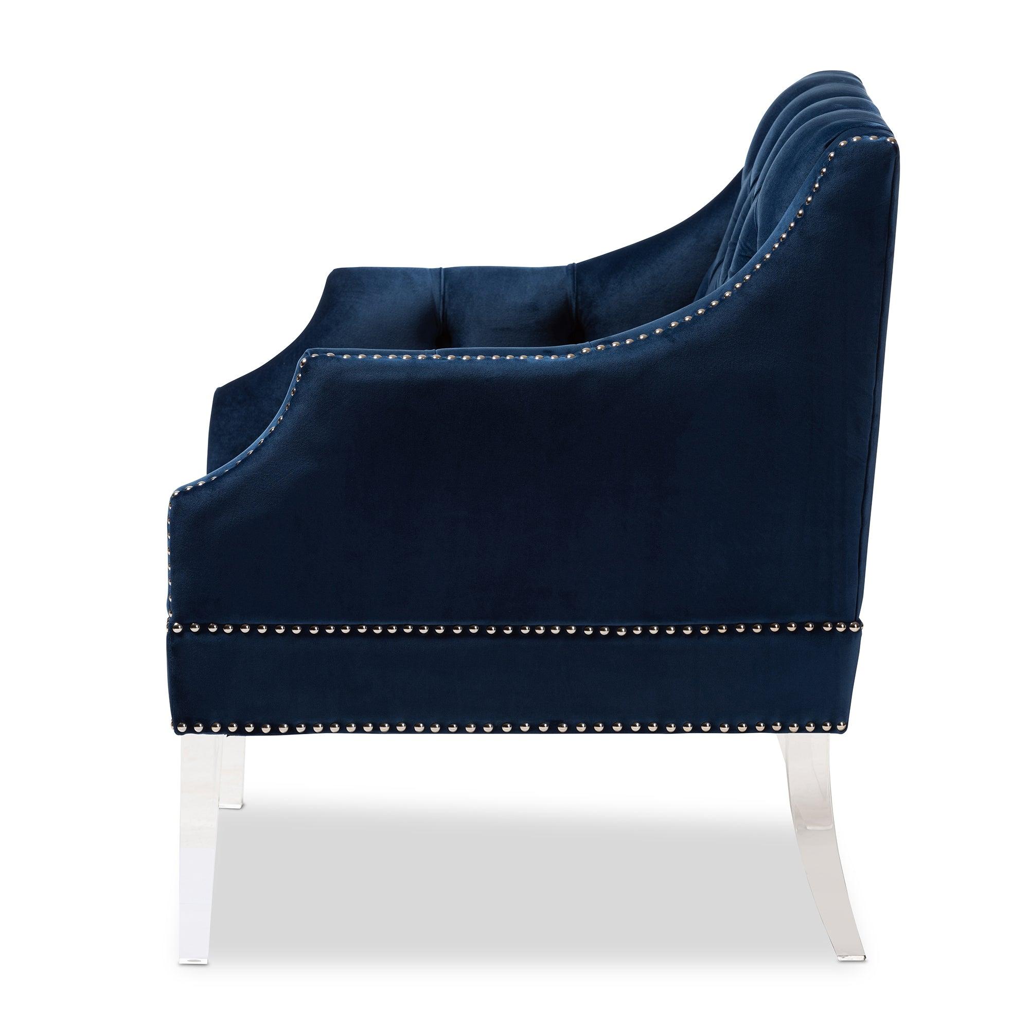 Silvana Modern and Contemporary Velvet Fabric Upholstered Lounge Chair with Acrylic Legs