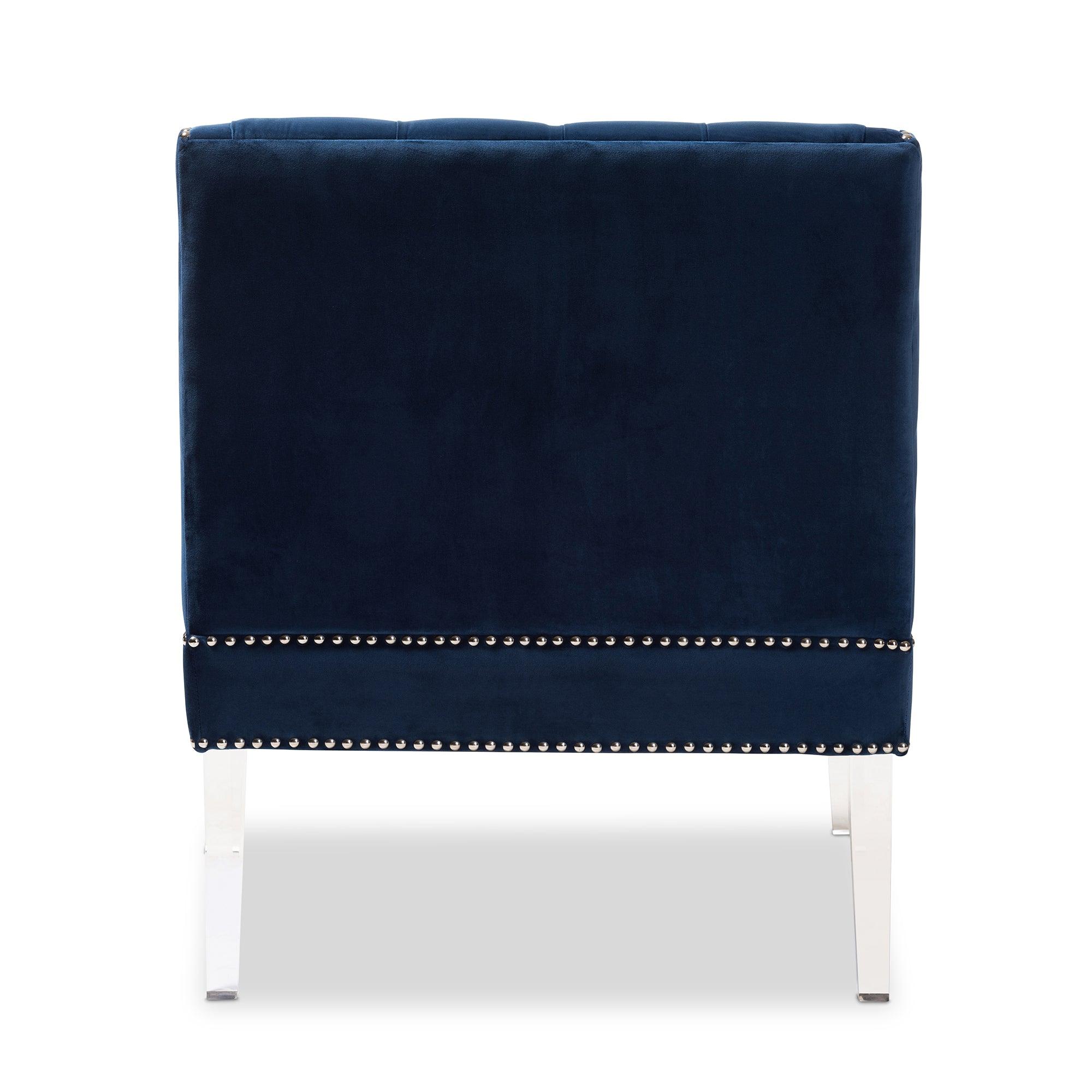 Silvana Modern and Contemporary Velvet Fabric Upholstered Lounge Chair with Acrylic Legs