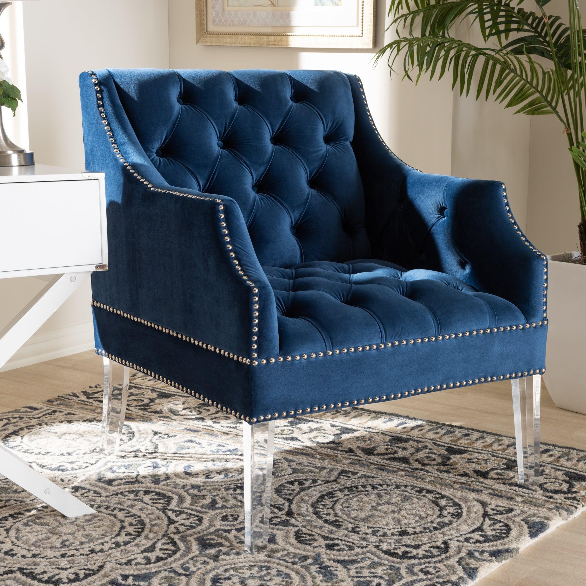 Silvana Modern and Contemporary Velvet Fabric Upholstered Lounge Chair with Acrylic Legs