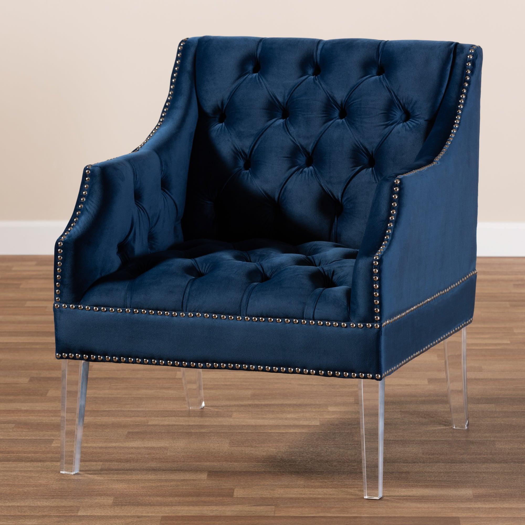 Silvana Modern and Contemporary Velvet Fabric Upholstered Lounge Chair with Acrylic Legs