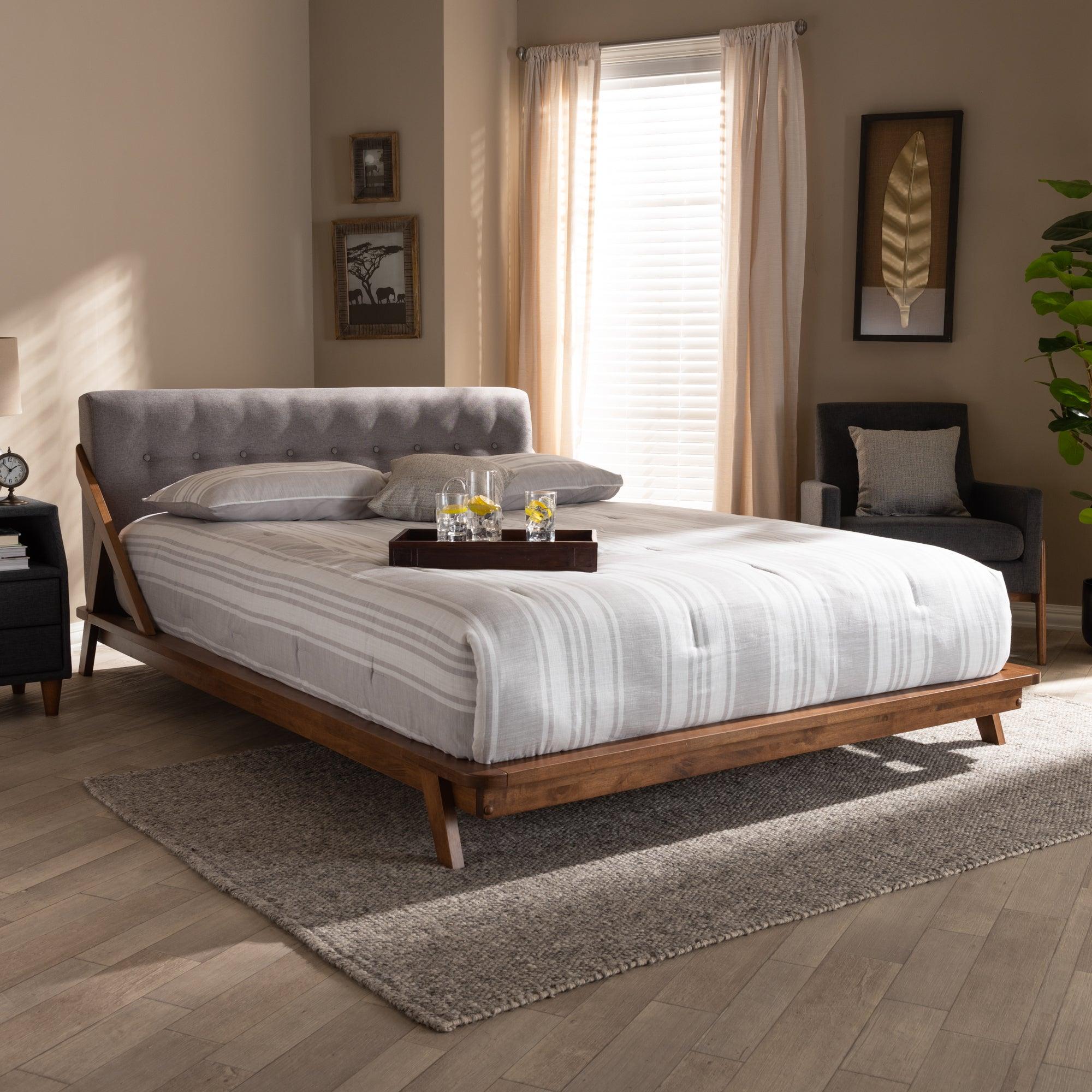 Sante Mid-Century Modern Fabric Upholstered Wood Platform Bed