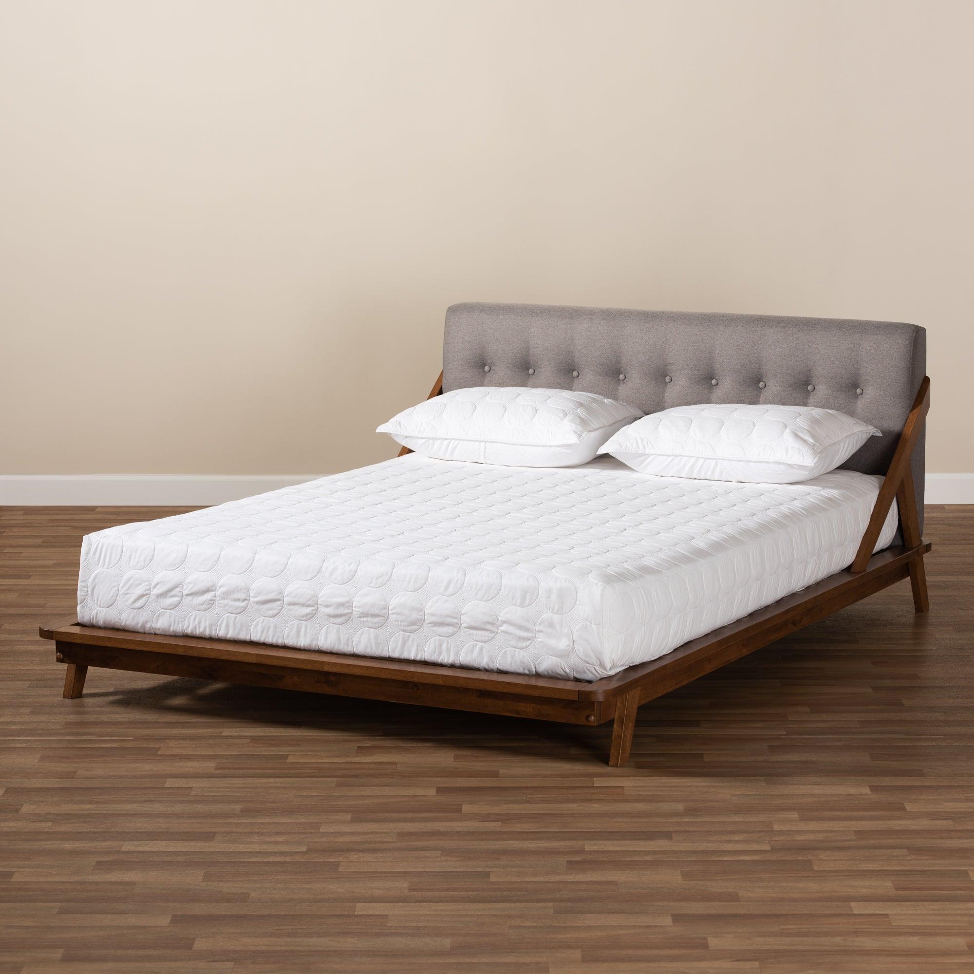 Sante Mid-Century Modern Fabric Upholstered Wood Platform Bed