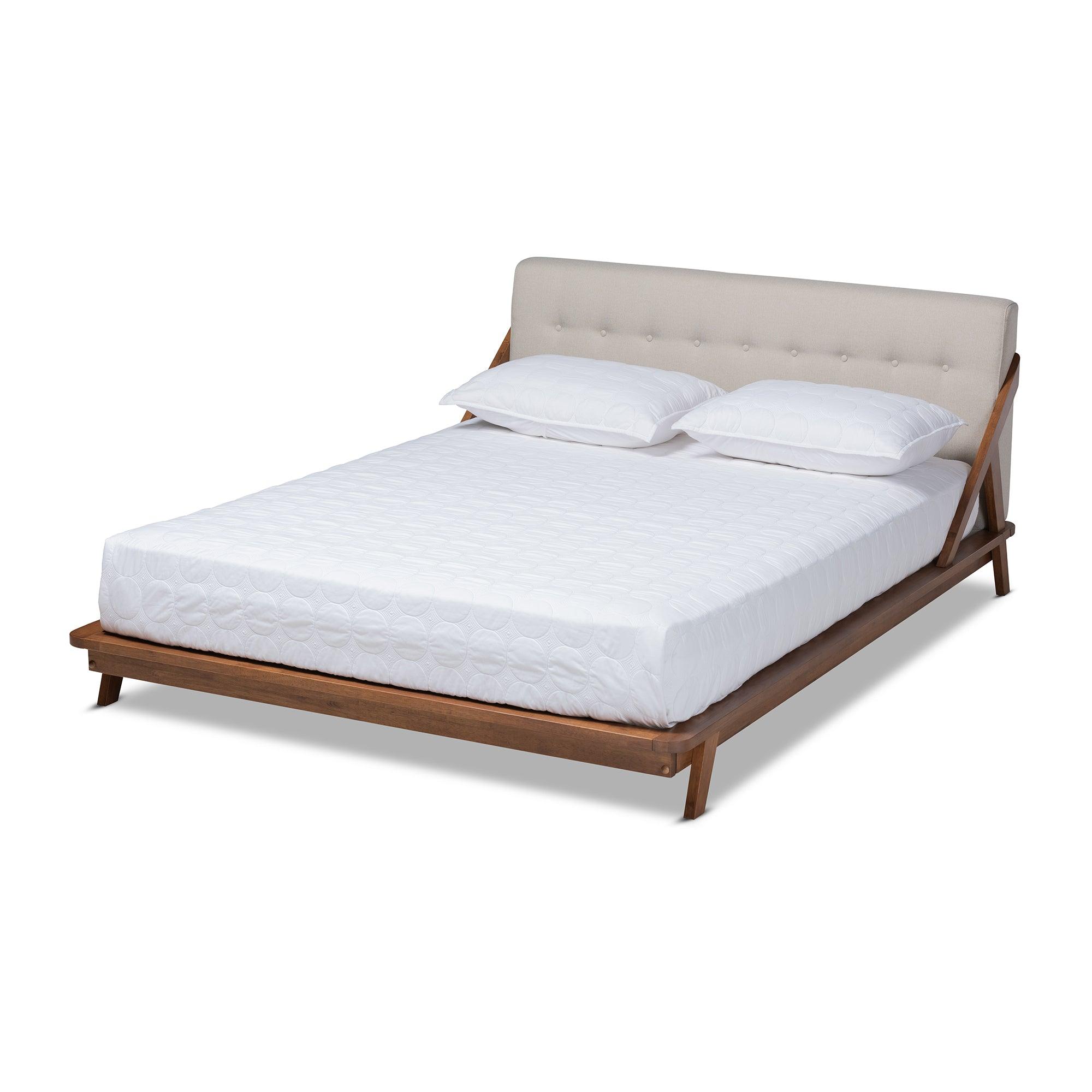 Sante Mid-Century Modern Light Fabric Upholstered Wood Platform Bed