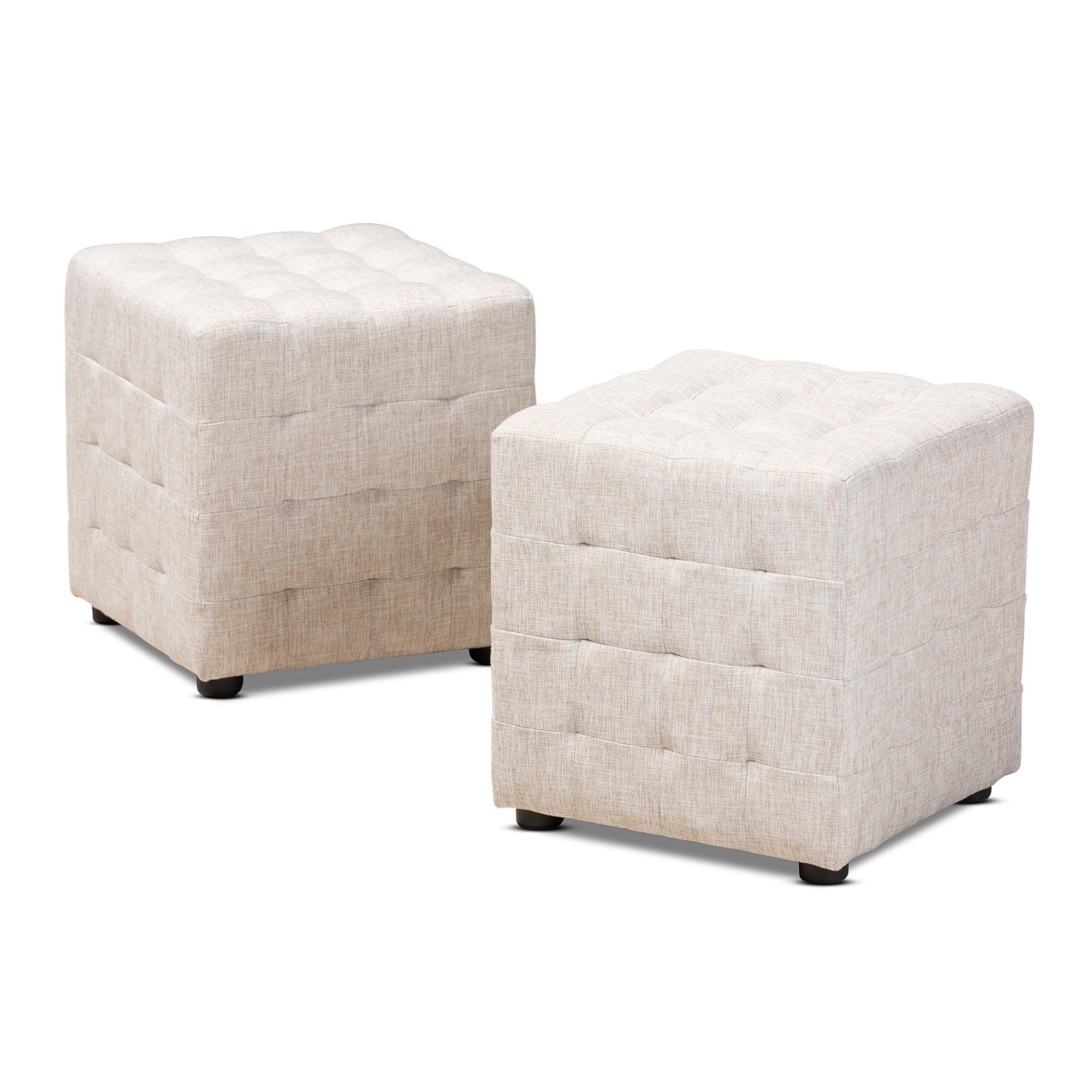 Elladio Modern and Contemporary Fabric Upholstered Tufted Cube Ottoman Set of 2