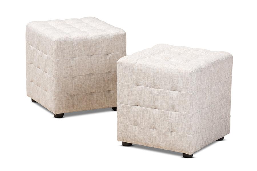 Elladio Modern and Contemporary Fabric Upholstered Tufted Cube Ottoman Set of 2