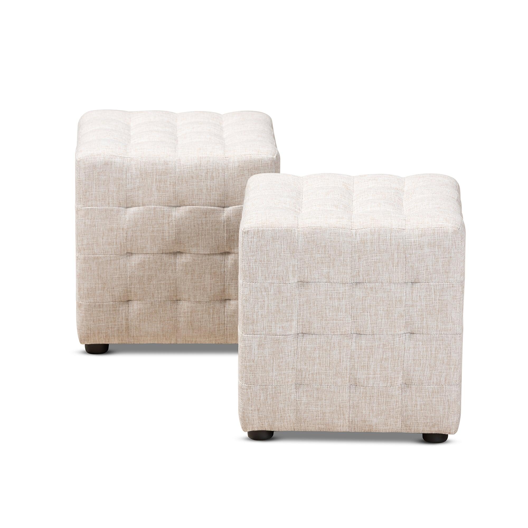 Elladio Modern and Contemporary Fabric Upholstered Tufted Cube Ottoman Set of 2