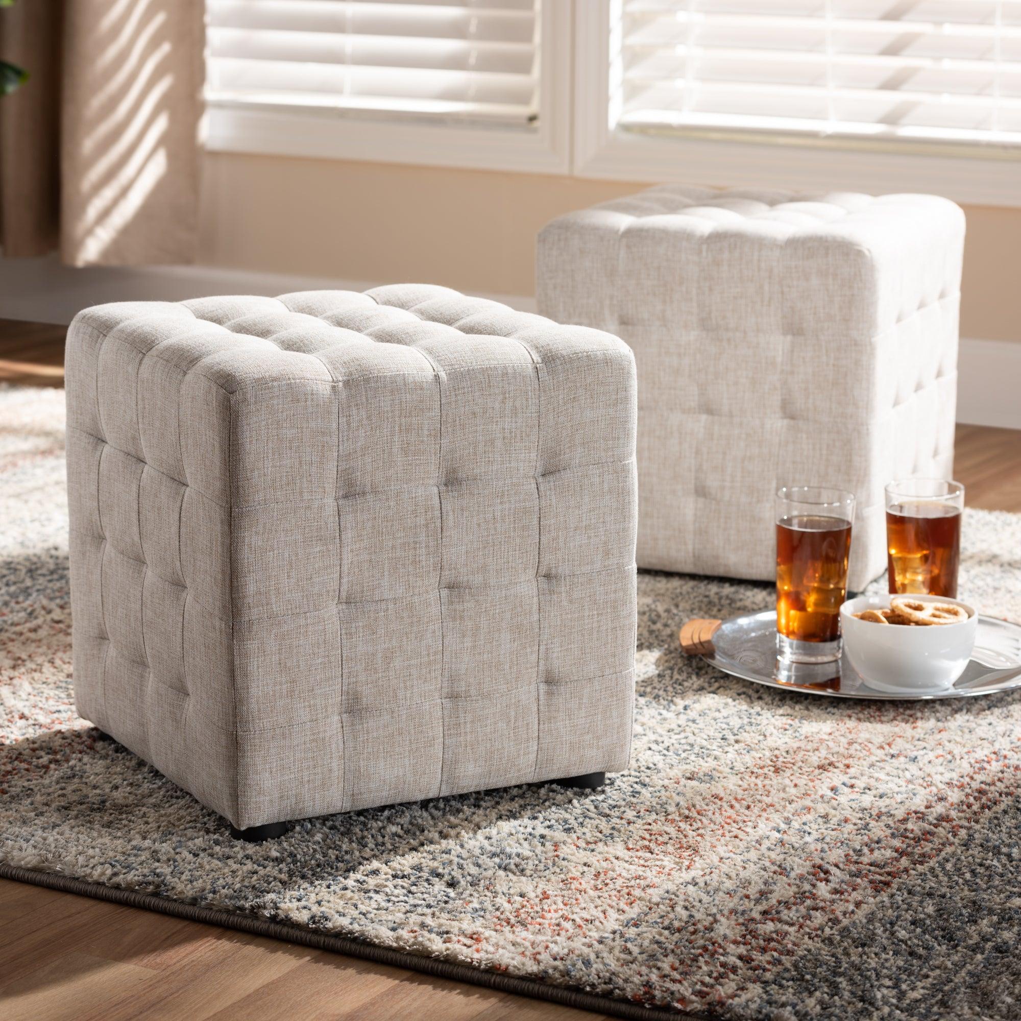 Elladio Modern and Contemporary Fabric Upholstered Tufted Cube Ottoman Set of 2