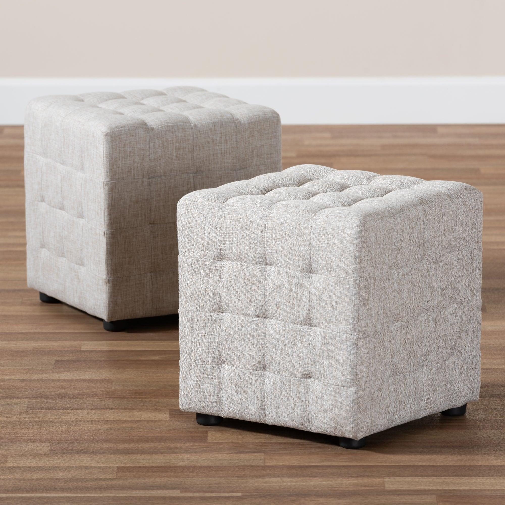 Elladio Modern and Contemporary Fabric Upholstered Tufted Cube Ottoman Set of 2