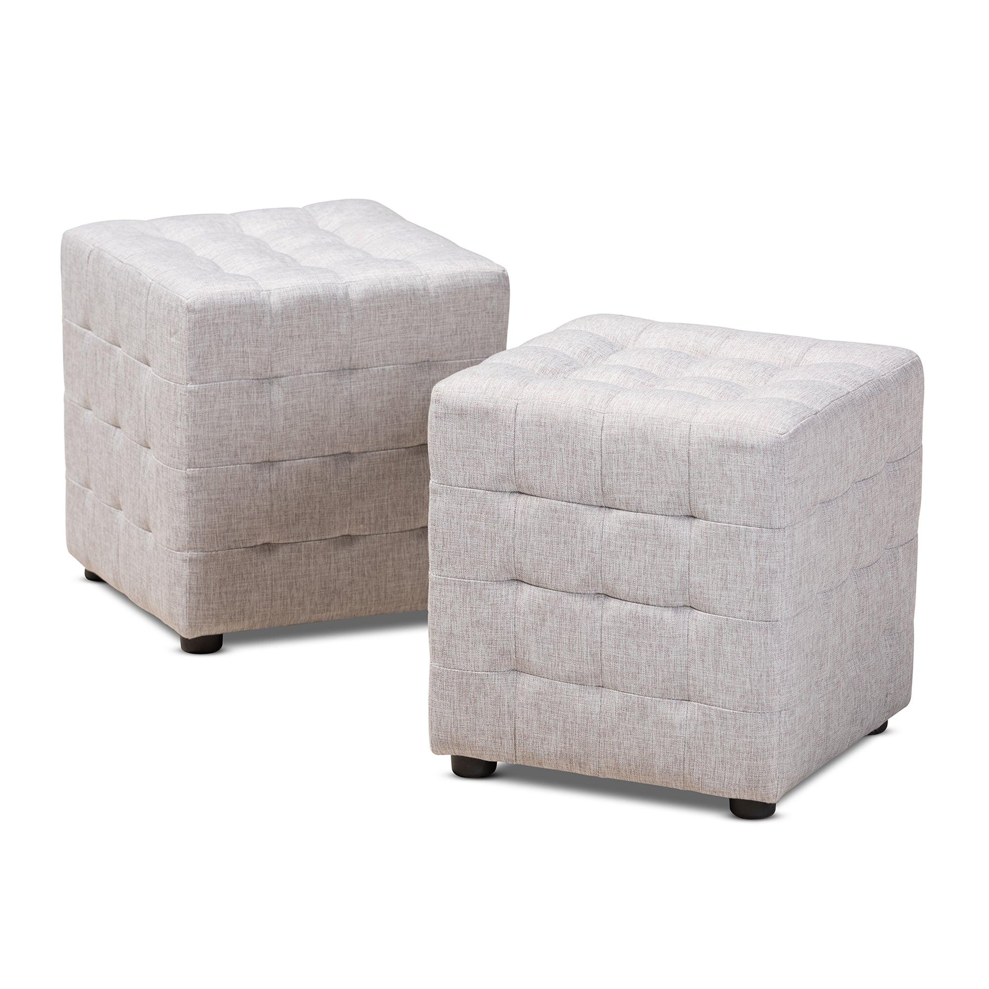 Elladio Modern and Contemporary ish Fabric Upholstered Tufted Cube Ottoman Set of 2