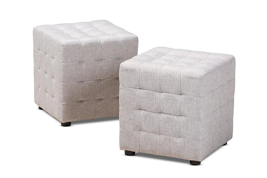 Elladio Modern and Contemporary ish Fabric Upholstered Tufted Cube Ottoman Set of 2