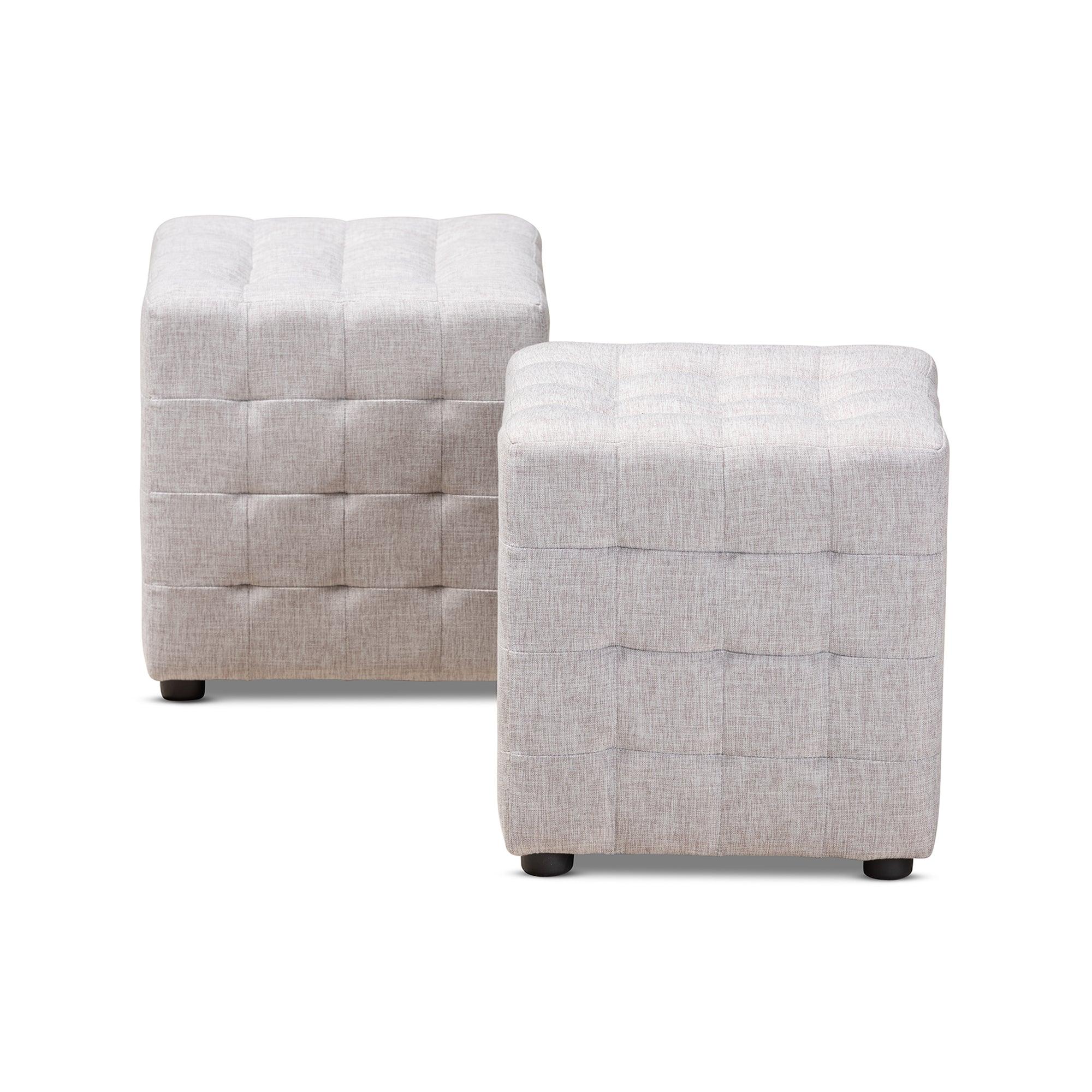 Elladio Modern and Contemporary ish Fabric Upholstered Tufted Cube Ottoman Set of 2