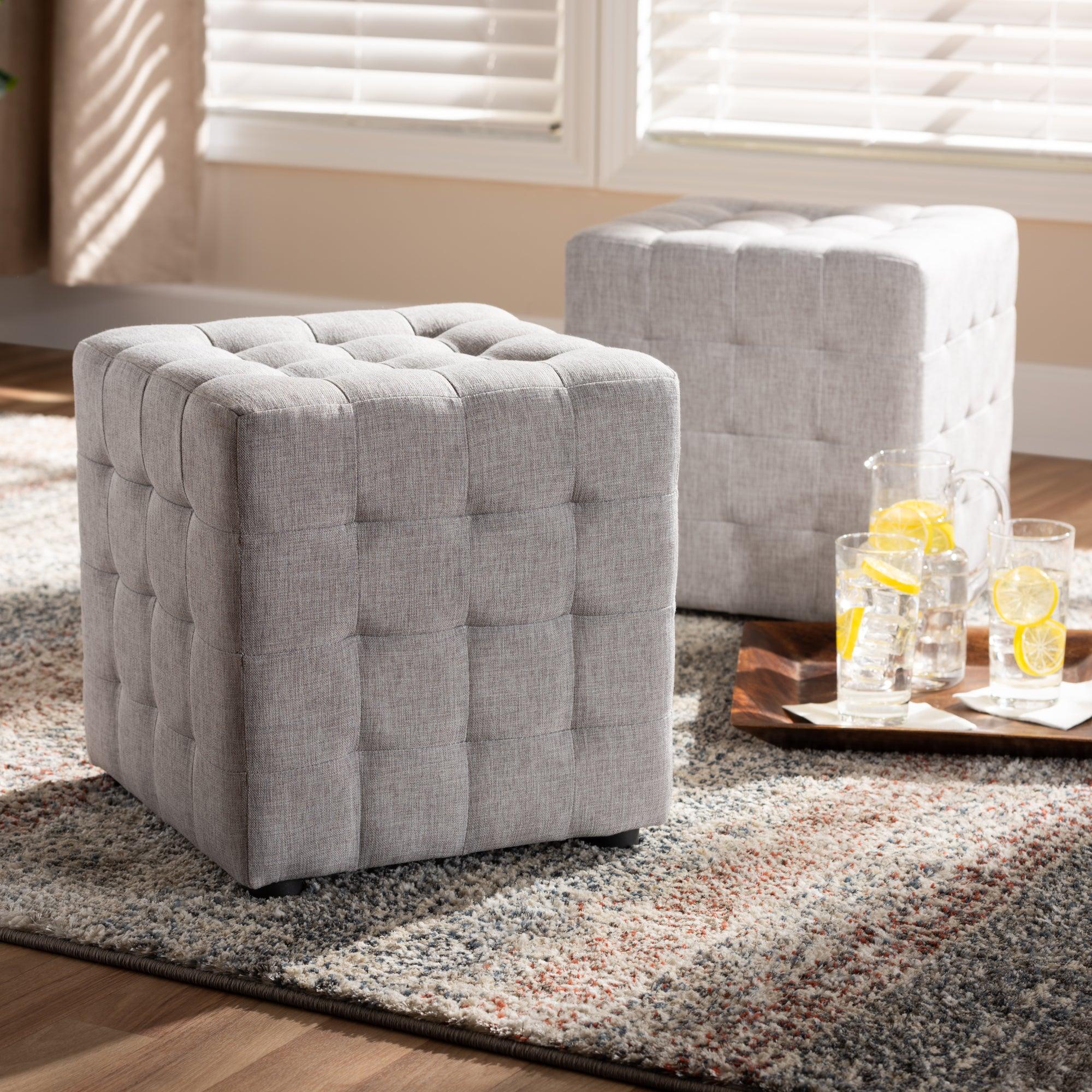 Elladio Modern and Contemporary ish Fabric Upholstered Tufted Cube Ottoman Set of 2