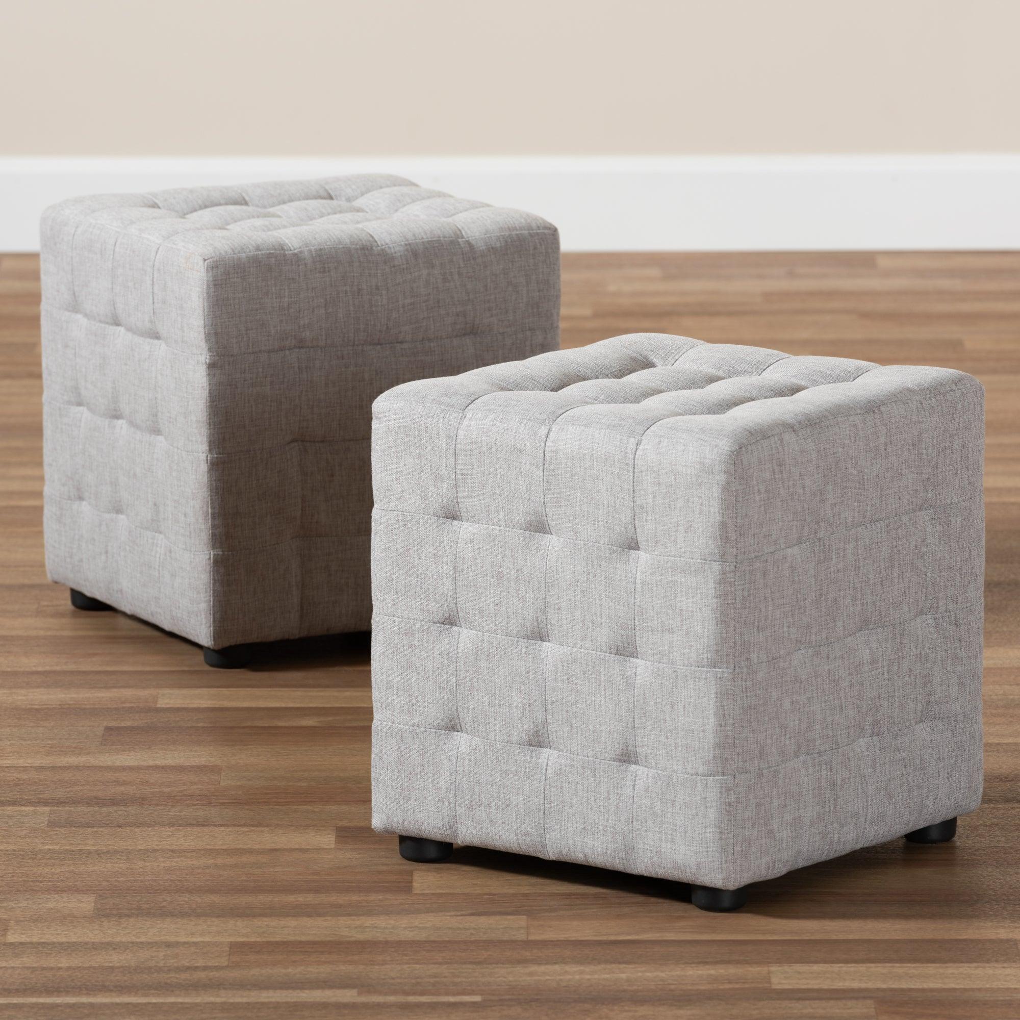 Elladio Modern and Contemporary ish Fabric Upholstered Tufted Cube Ottoman Set of 2