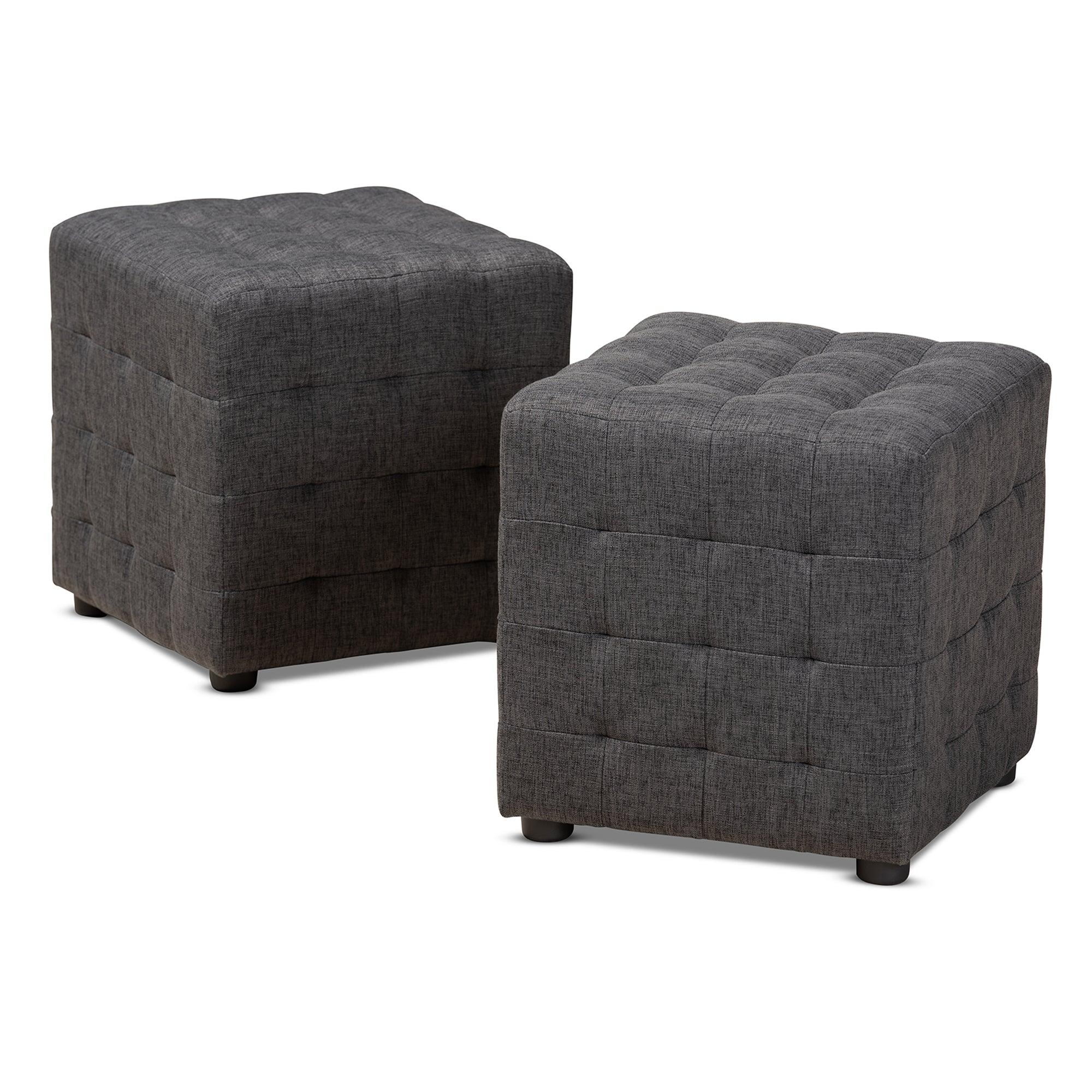 Elladio Modern and Contemporary Dark Fabric Upholstered Tufted Cube Ottoman Set of 2