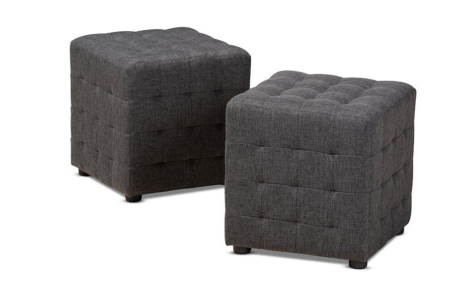 Elladio Modern and Contemporary Dark Fabric Upholstered Tufted Cube Ottoman Set of 2