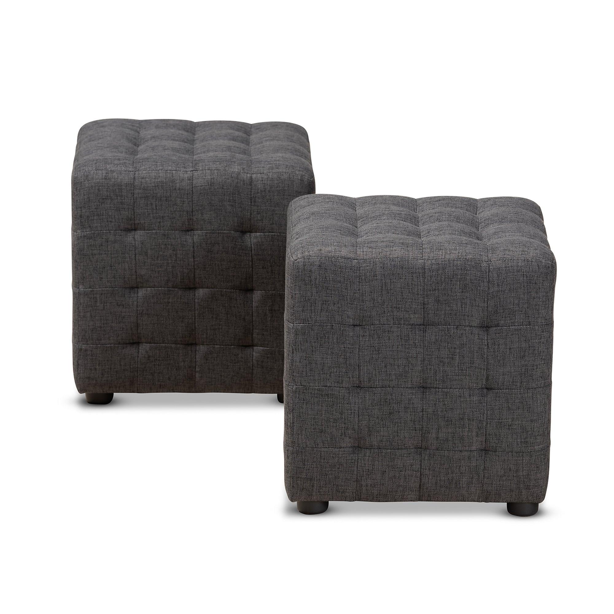 Elladio Modern and Contemporary Dark Fabric Upholstered Tufted Cube Ottoman Set of 2