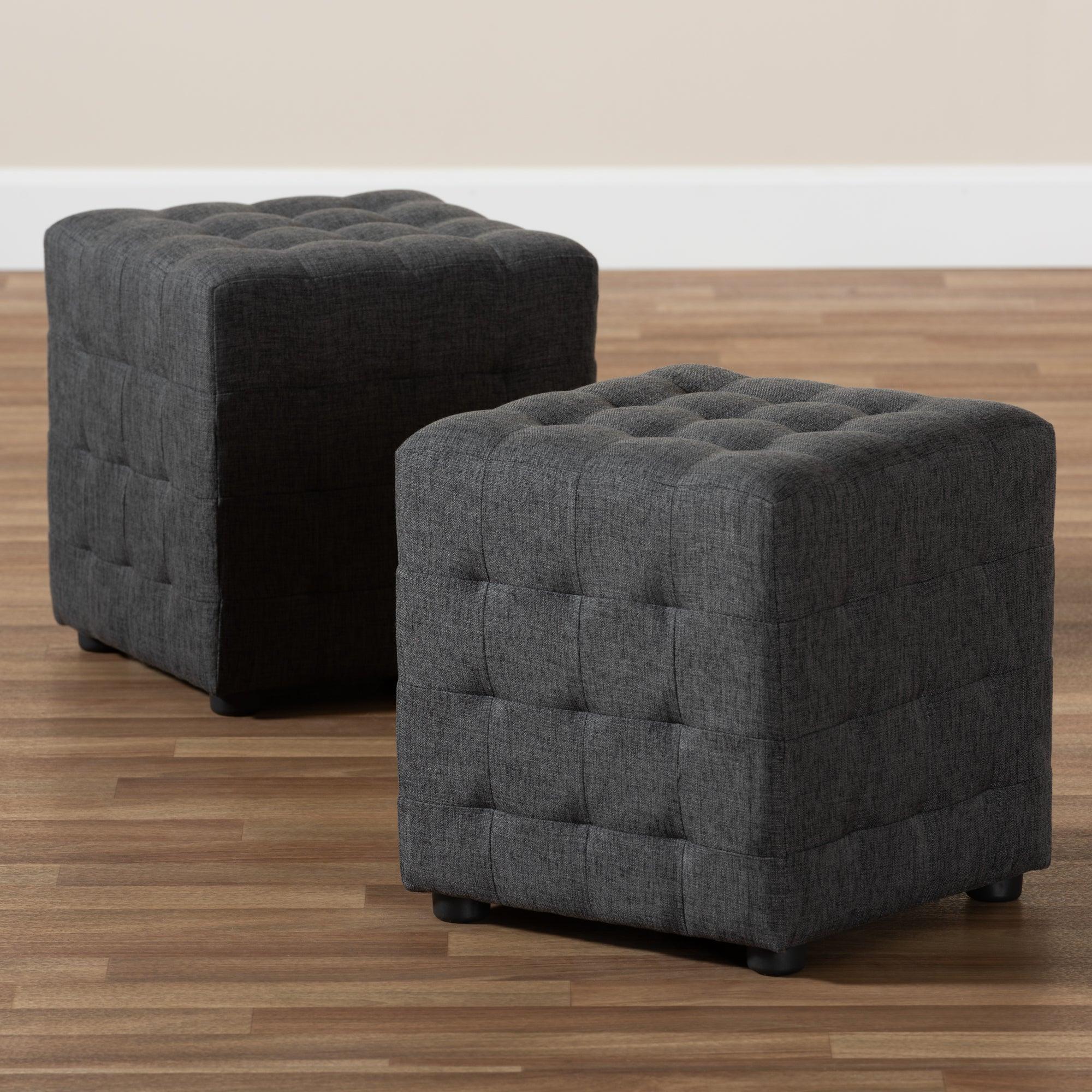 Elladio Modern and Contemporary Dark Fabric Upholstered Tufted Cube Ottoman Set of 2