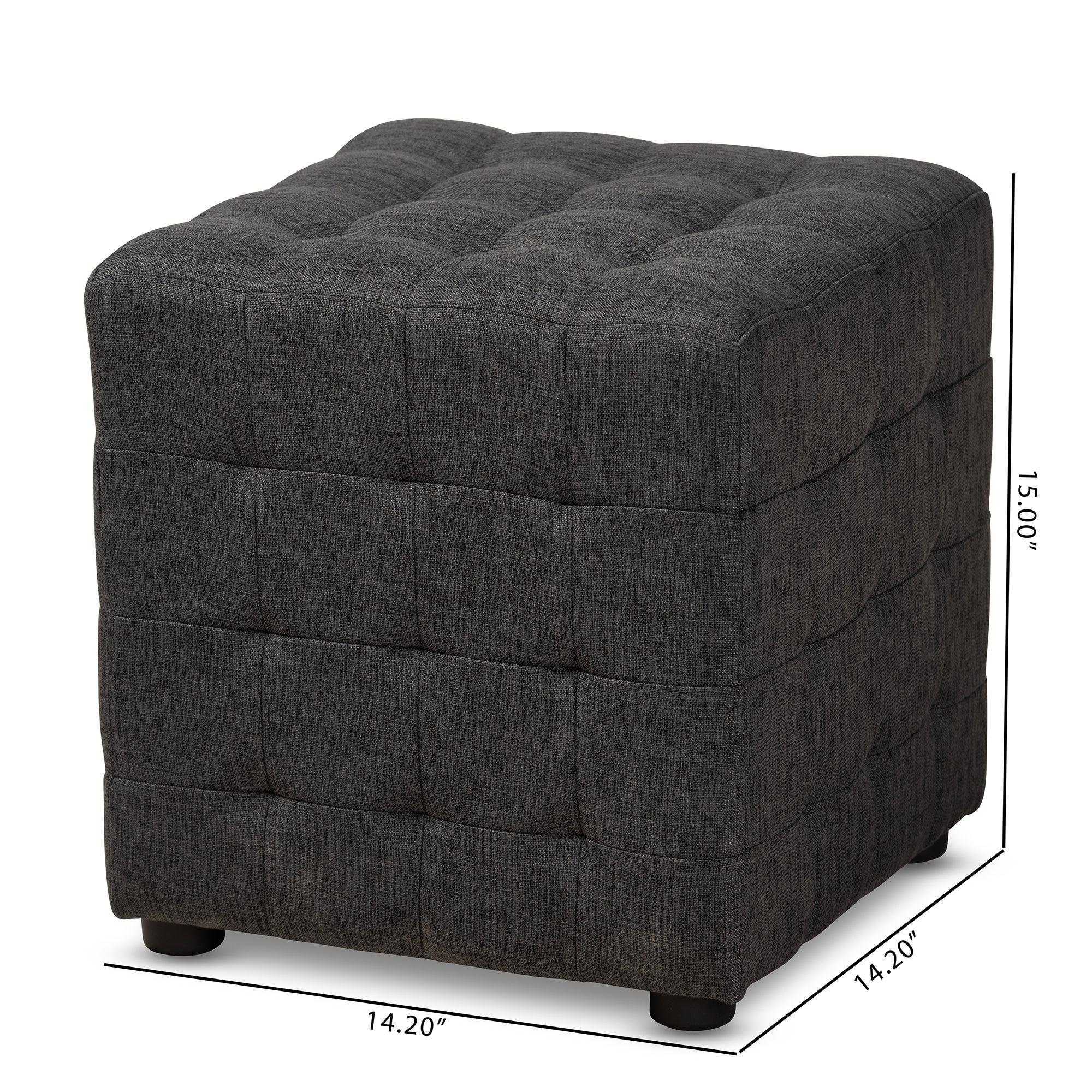 Elladio Modern and Contemporary Dark Fabric Upholstered Tufted Cube Ottoman Set of 2