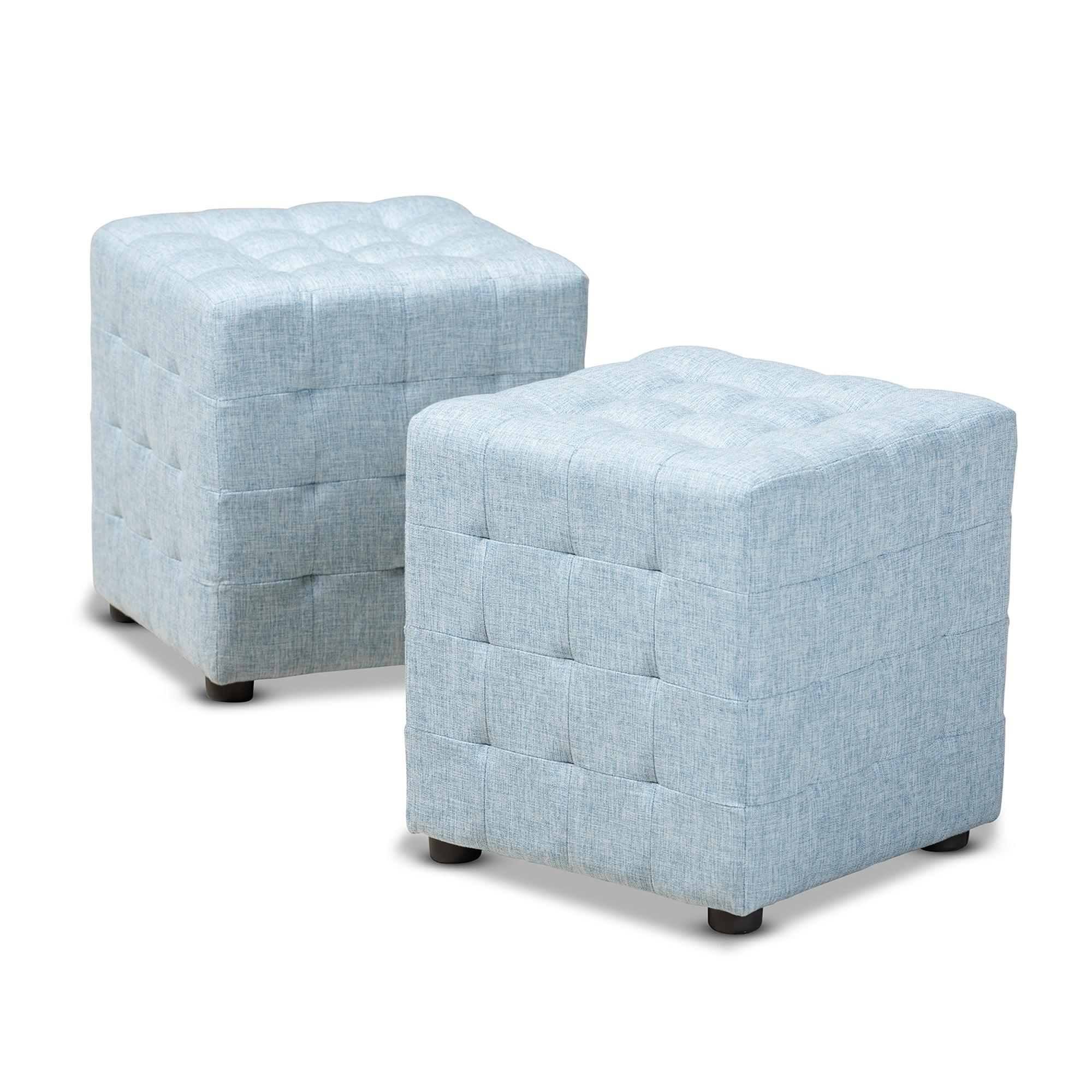 Elladio Modern and Contemporary Fabric Upholstered Tufted Cube Ottoman Set of 2