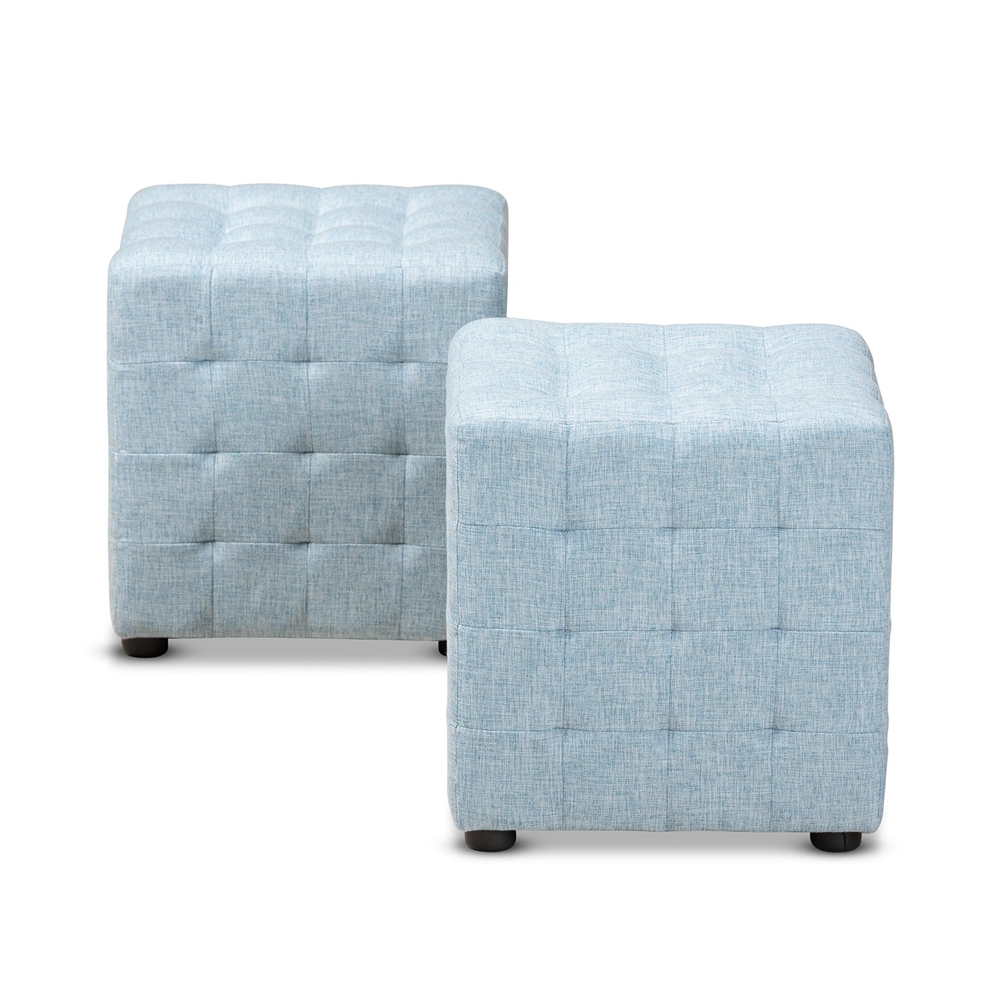 Elladio Modern and Contemporary Fabric Upholstered Tufted Cube Ottoman Set of 2