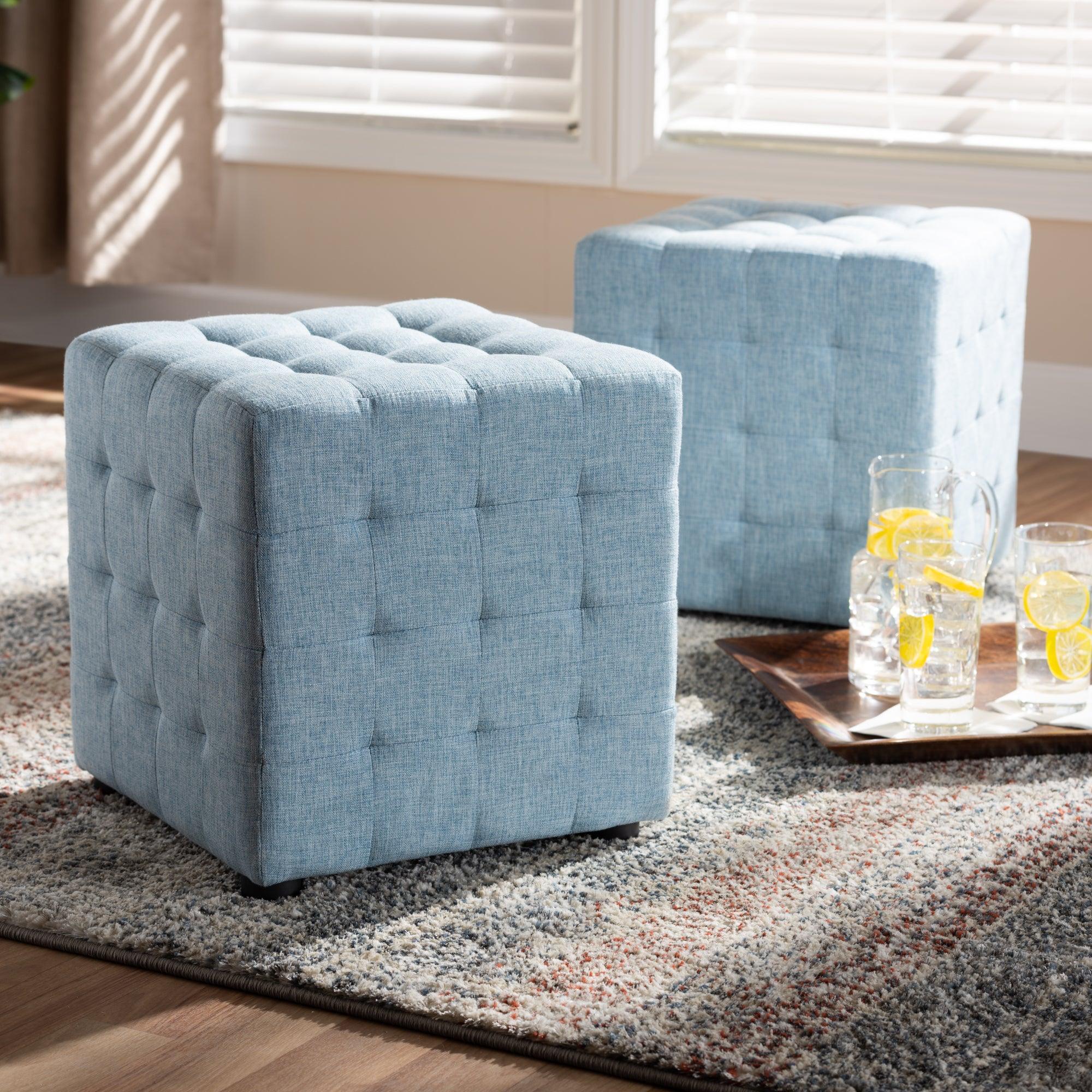 Elladio Modern and Contemporary Fabric Upholstered Tufted Cube Ottoman Set of 2