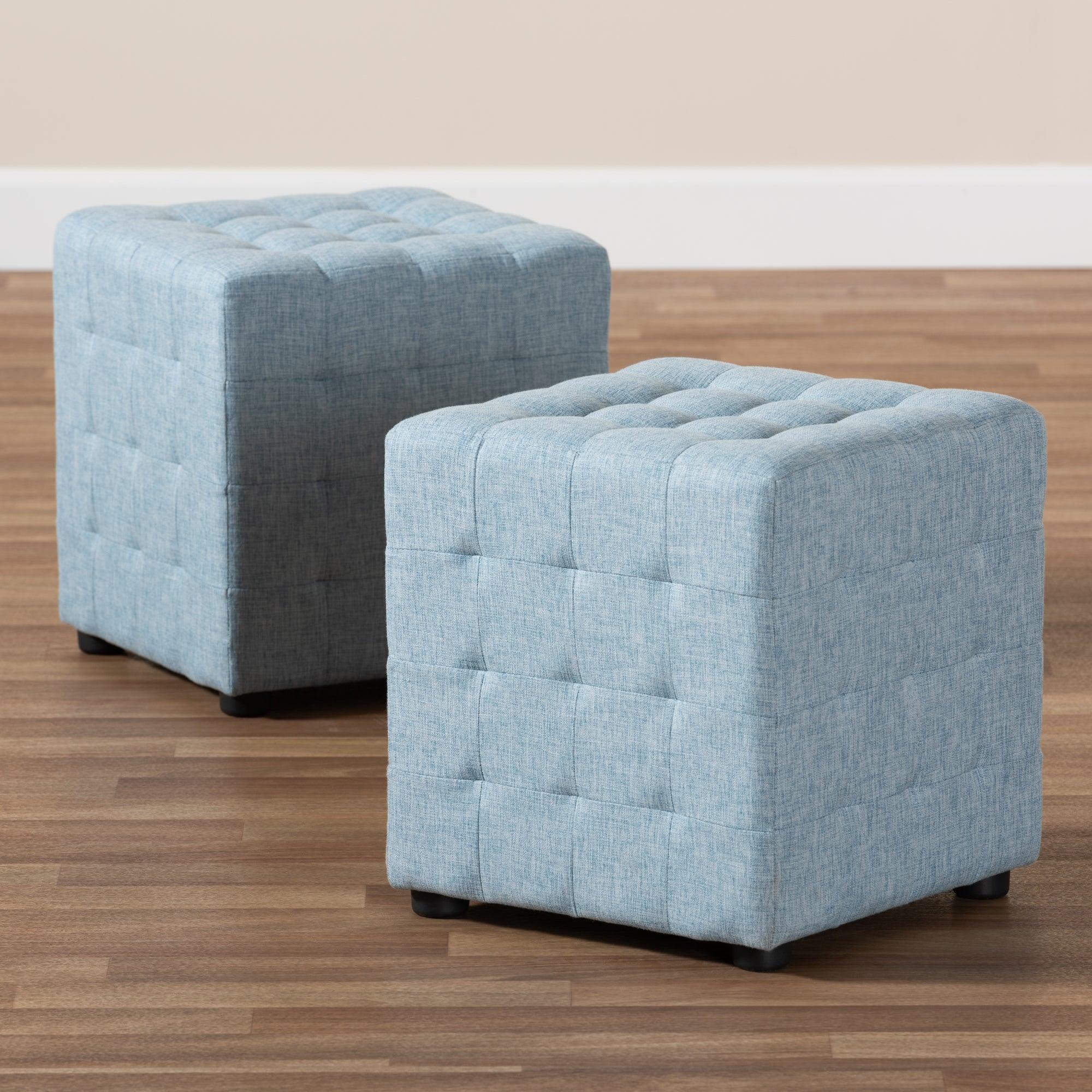 Elladio Modern and Contemporary Fabric Upholstered Tufted Cube Ottoman Set of 2