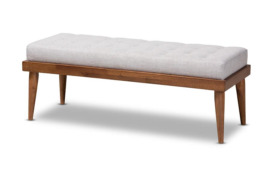 Linus Mid-Century Modern ish Fabric Upholstered and Button Tufted Wood Bench