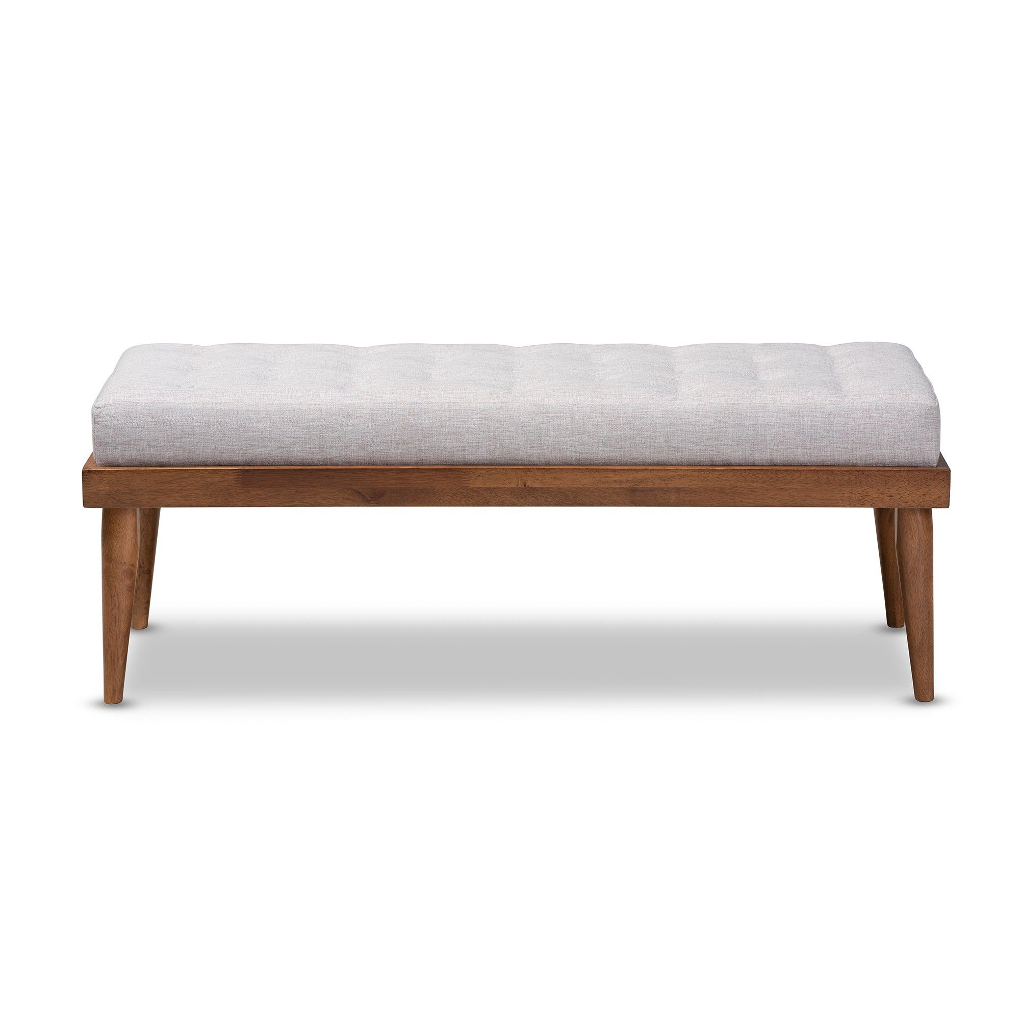 Linus Mid-Century Modern ish Fabric Upholstered and Button Tufted Wood Bench